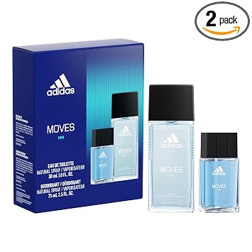 Adidas Moves for Him Gift Set 2 Piece Gift Set, Notes of Green Apple, Cedarwood, Musk, Mens Fragrance, Long Lasting, Sporty Fragrance, Travel Size