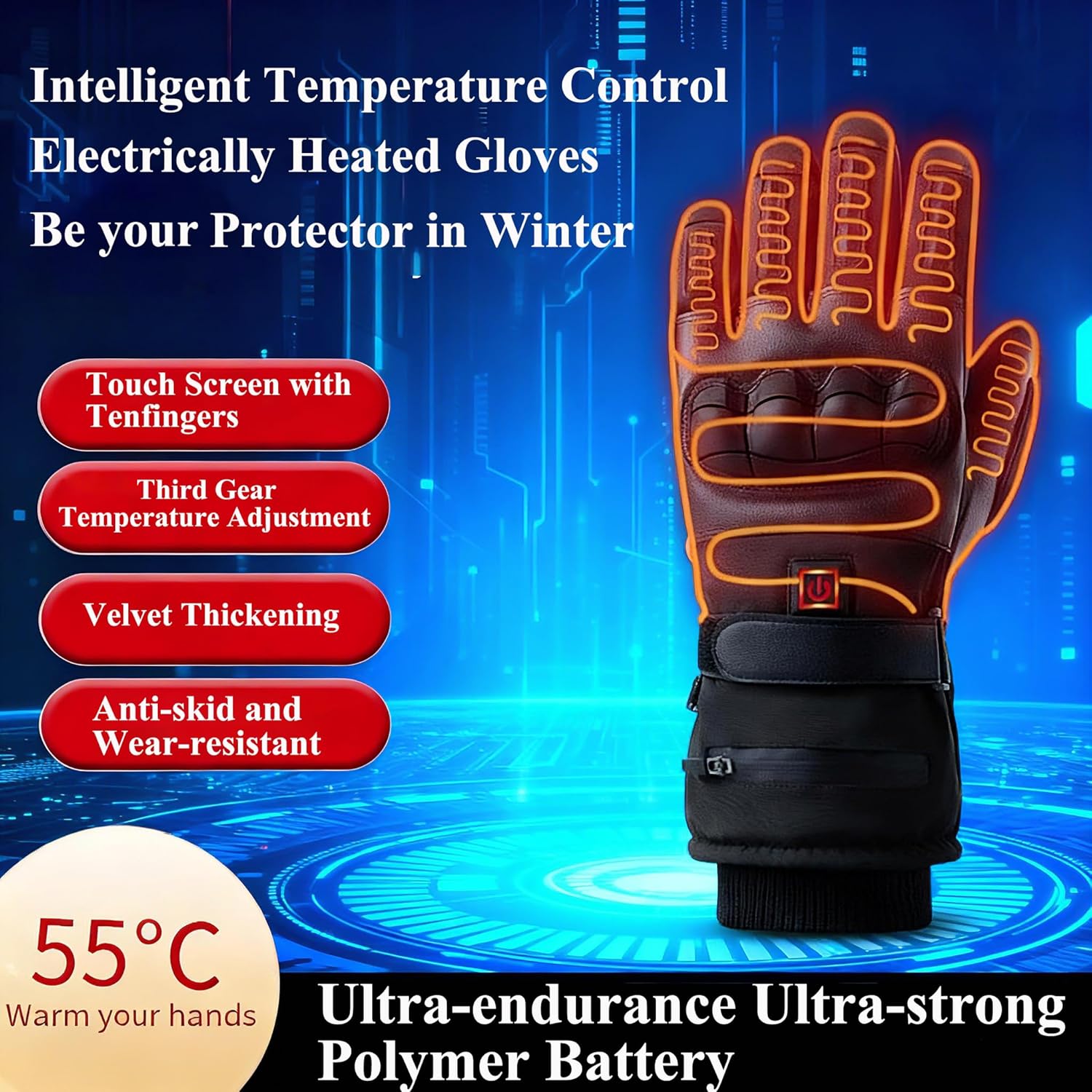 Heated Gloves for Men Women, 7.4V 5000mAh Rechargeable Battery Powered, Waterproof Windproof Hand Warmers Electric Heating Ski for Cold Weather Motorcycle Skiing Riding, Hiking, Snowboarding Hunting - Image 8