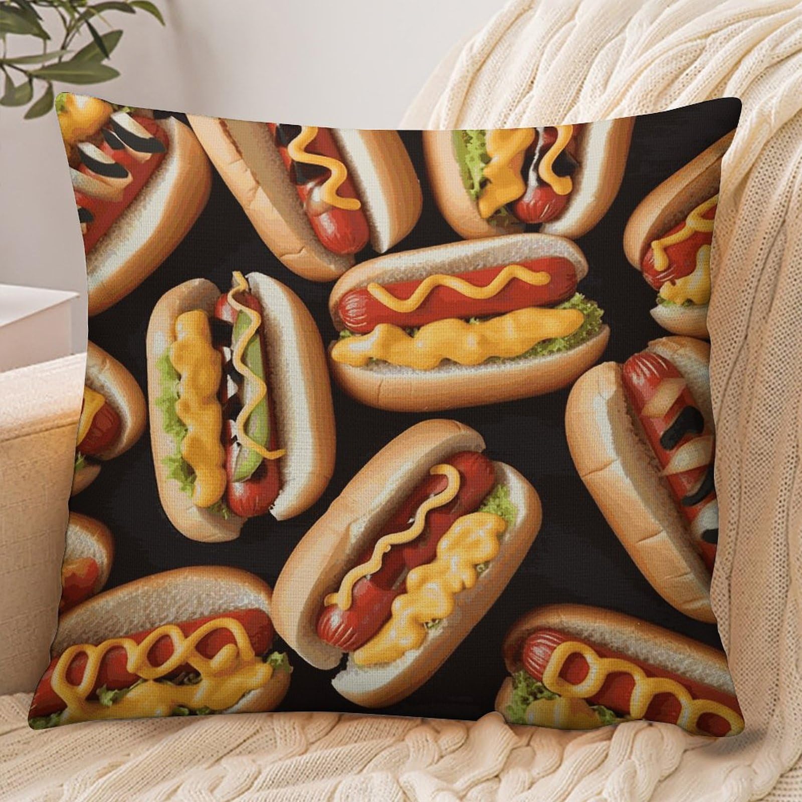 Fekiloot Style Fun Food Hot Dogs Pillowcase Pillow Sham Pillow Case