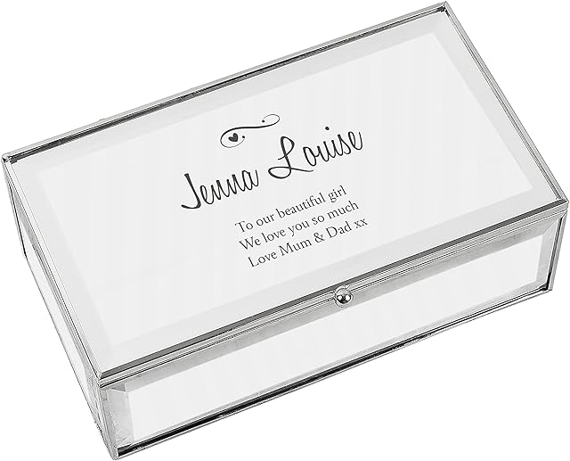 Personalised Mirrored Jewellery Box - Swirls & Hearts