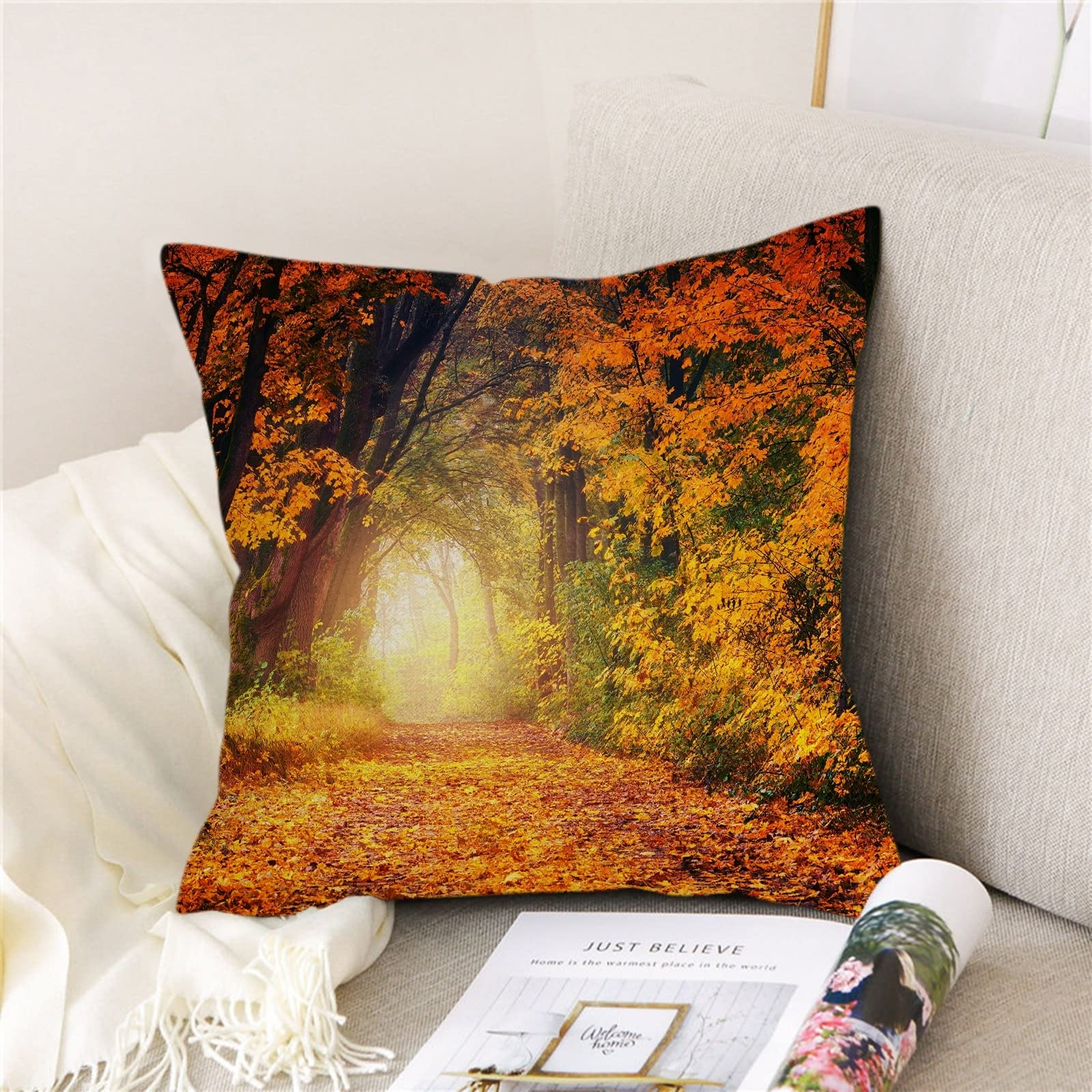 Juego de 4 fundas de almohada de 50 x 50 cm, fundas de cojín de asiento de jardín, color amarillo y verde, funda de almohada de lino para sala de estar, sofá y dormitorio