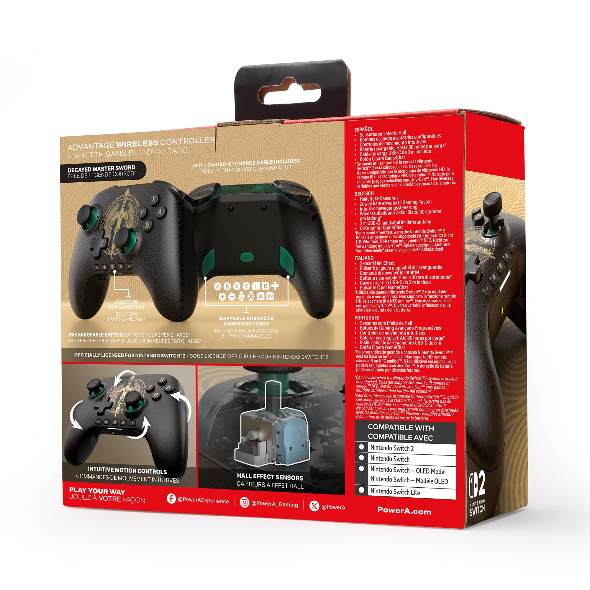 Bezprzewodowy kontroler PowerA Advantage do Nintendo Switch 2 - Zniszczony Master Sword, oficjalna licencja, efekty Halla, mapowalne przyciski, kontroler Pro, przycisk C, sterowanie ruchem