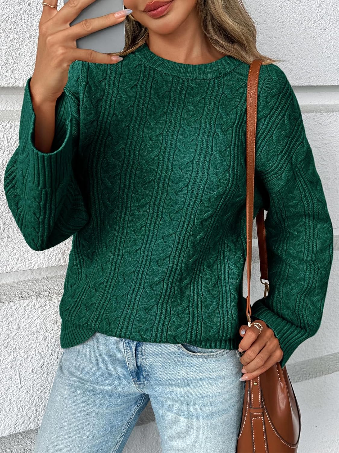 Saodimallsu Womens Cable Knit Sweater Oversized Long Sleeve Chunky Knit Crew Neck Fall Pullover Sweaters Top - Image 3