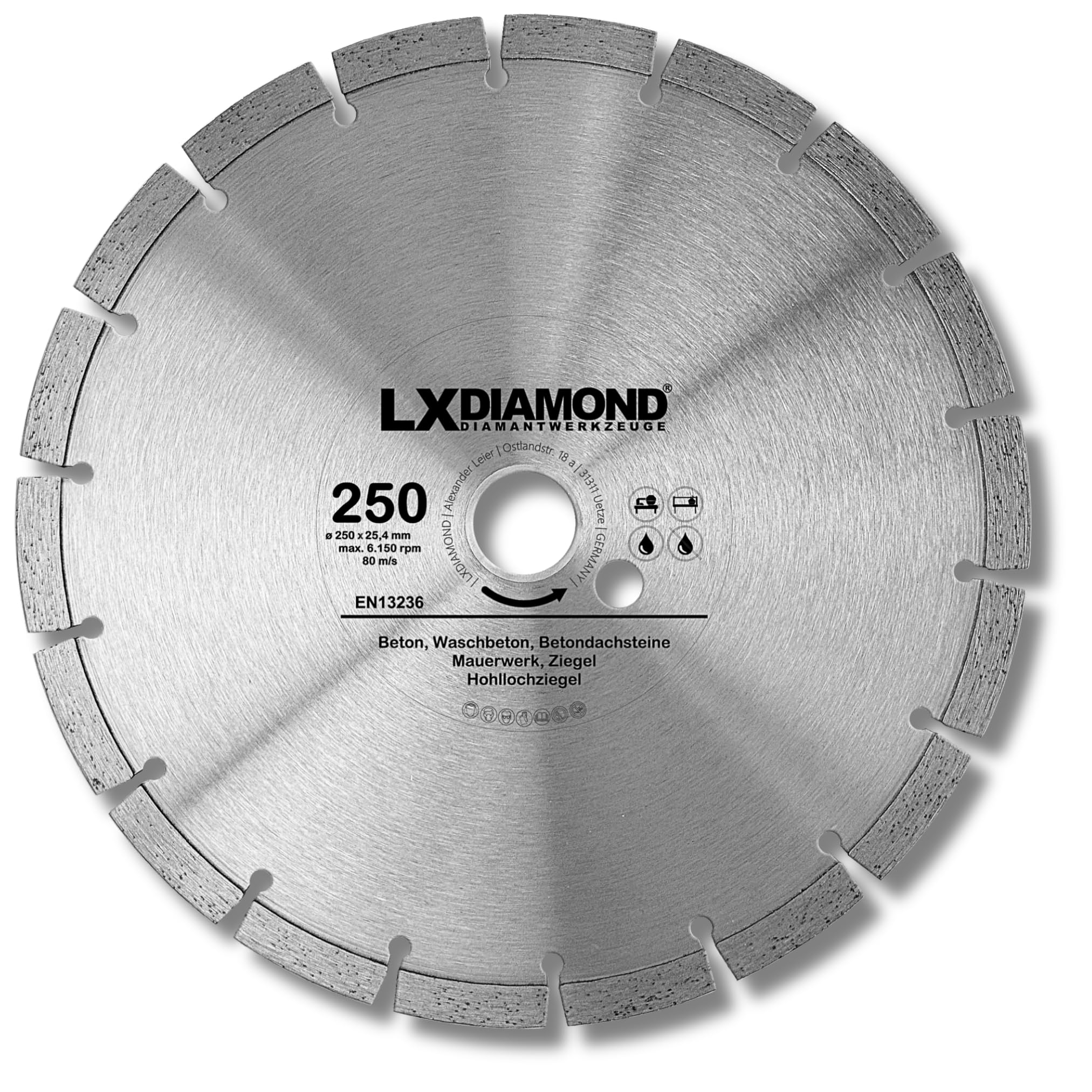 Diamant-Trennscheibe 250mm x 25,4mm - für Schneidetische, Brückensägen - Diamantscheibe zum Trennen von Stein, Beton, Ziegel, Mauerwerk - 250 mm Steinscheibe in Profi Qualität