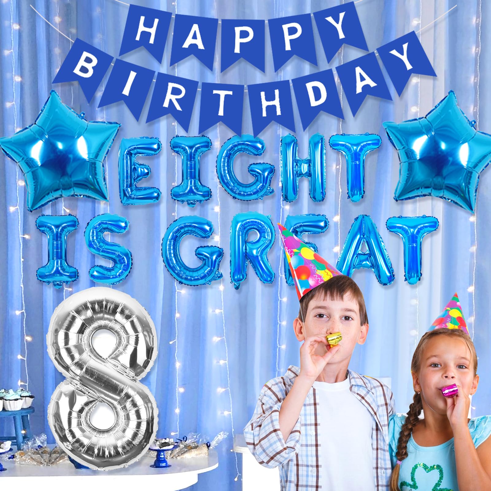 'Great To Be 8' Banner – Ca. 1,8m Lange Geburtstagsdeko Mit Glitzer Für Jungen & Mädchen Zum 8. Geburtstag