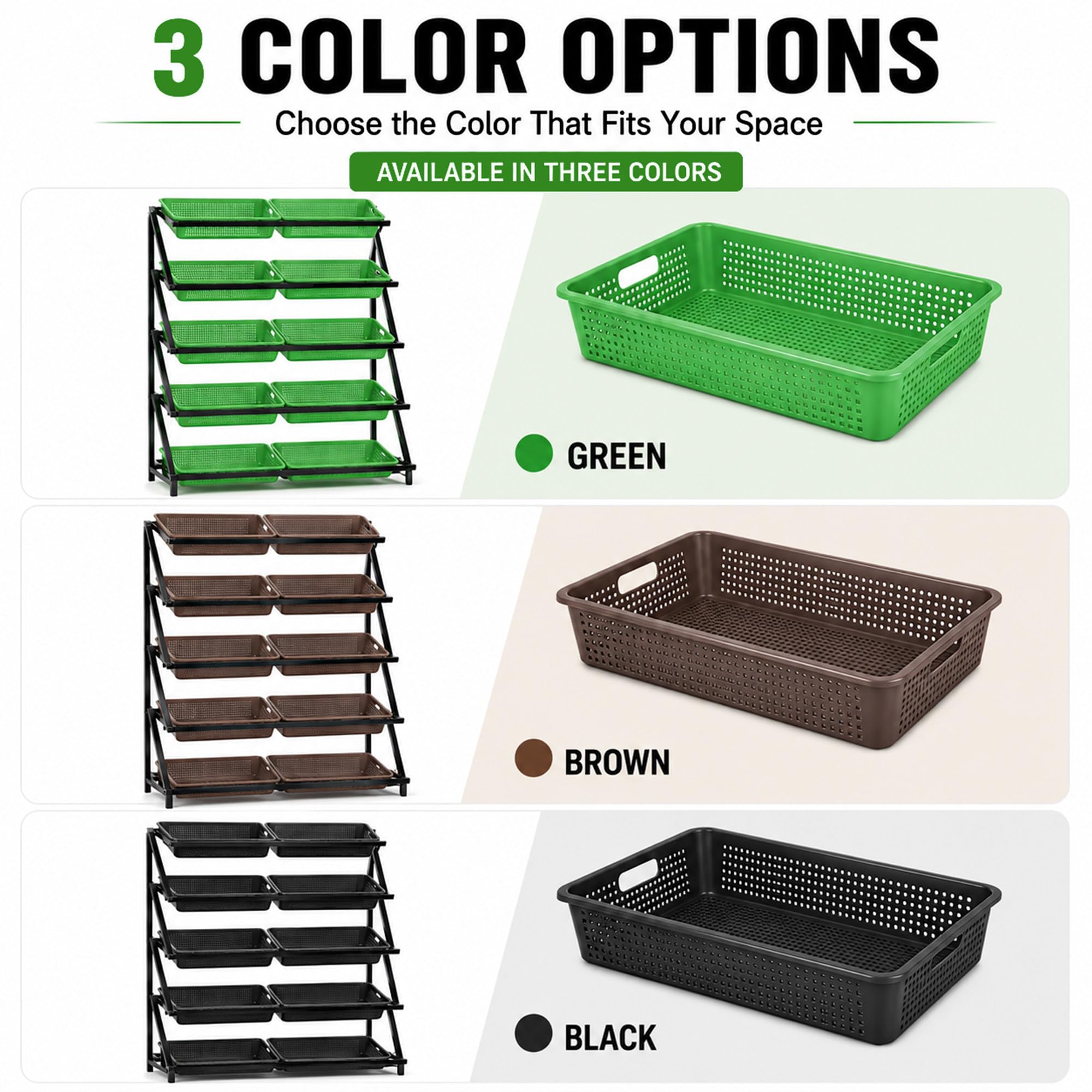 Espositore da supermercato per frutta e verdura con 10 cestini Black-5Tier