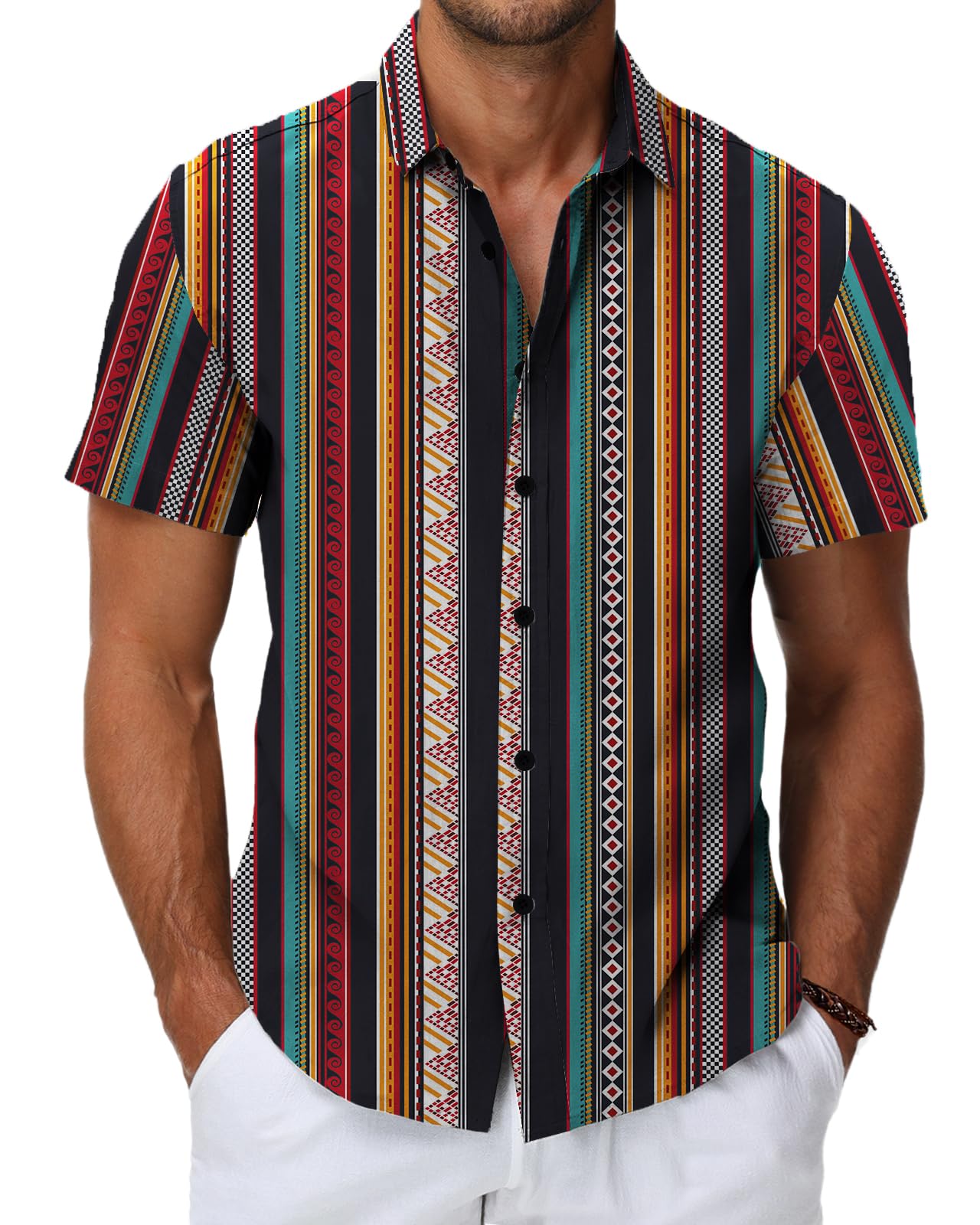 HMIYA Hawaii Hemd für Herren - 100% Baumwolle Vintage Kurzarmhemd - Unisex Sommerbutton-Down mit Allover-Print, Strandurlaub & Freizeit