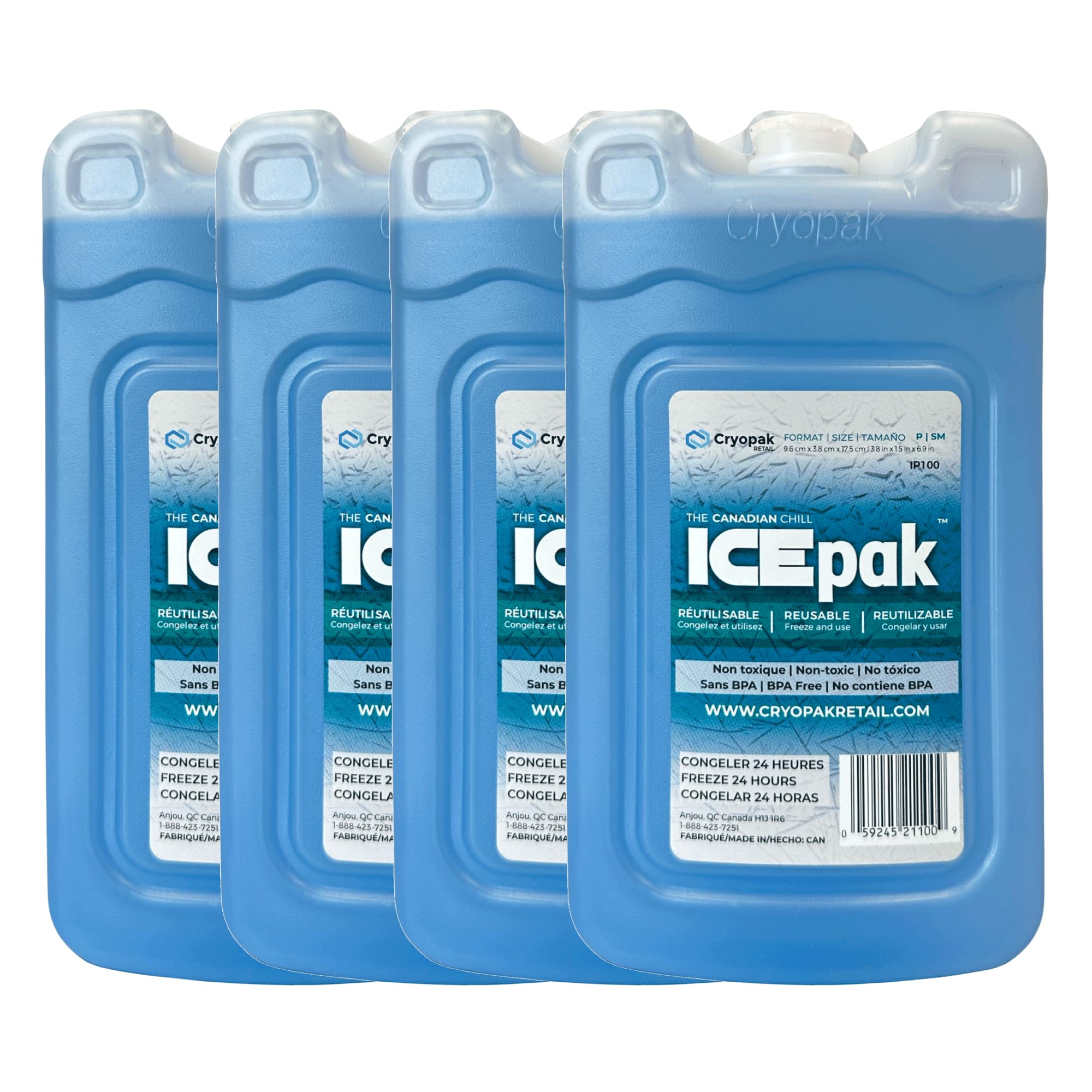 Cryopak ICEpak Large Hard Shell Reusable Ice Packs for Coolers and Lunch Box Use, Freezer Safe Gel Design, Professional Grade Cooling, Non-Toxic and BPA Free, Travel Accessories, Small (4 Pack)