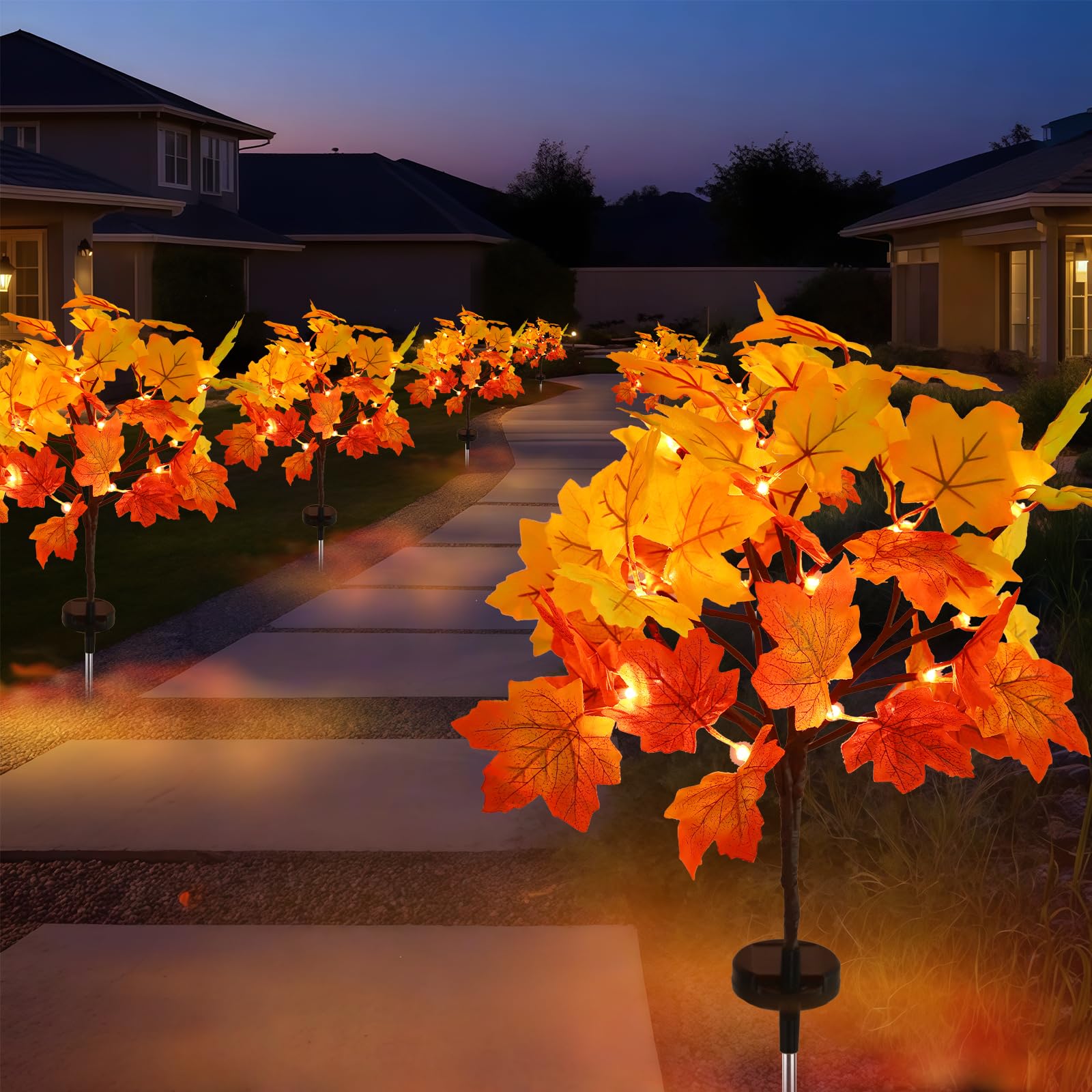 Solar Garden Lights Outdoor 2Pack Artificial Solar Fall Lighted Maple Tree 40LED With Maple Leaf Solar Stake Lights
