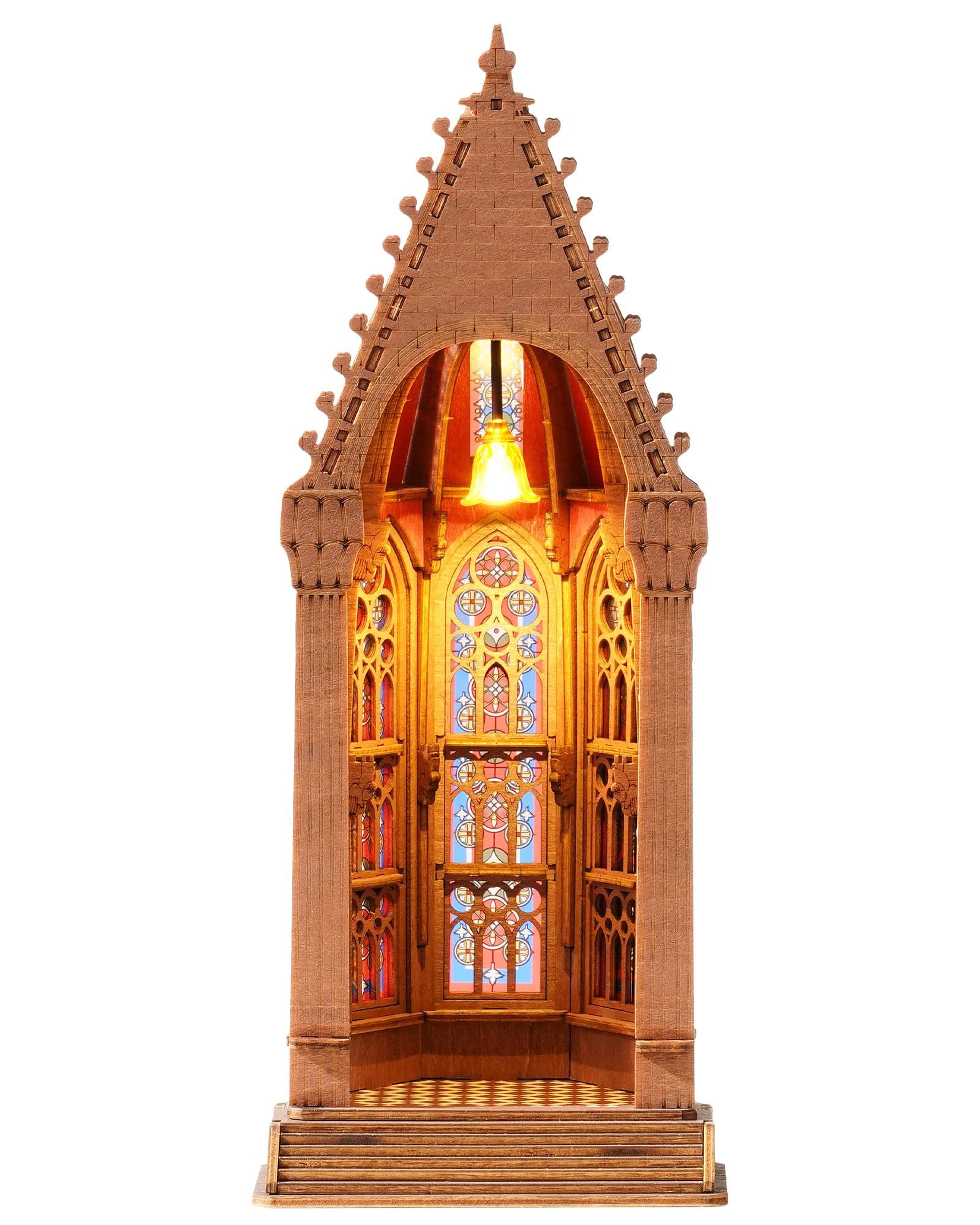 ROBOTIME 3D Puzzles, Wooden Model Kits for Adults with Stained Light - Wooden Puzzles for Adults, Classic Architecture DIY Model Kits to Build for Wen and Teens (Geometric Cathedra)