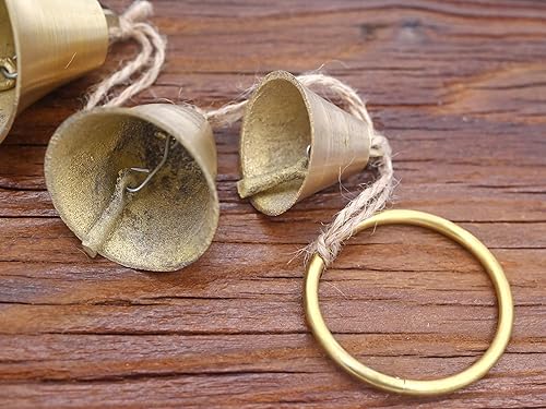 Miniatura 8 de Campanas colgantes rústicas de latón para decoración de pomos de puerta, decoración de jardín para el hogar, tienderos, campana en cuerda