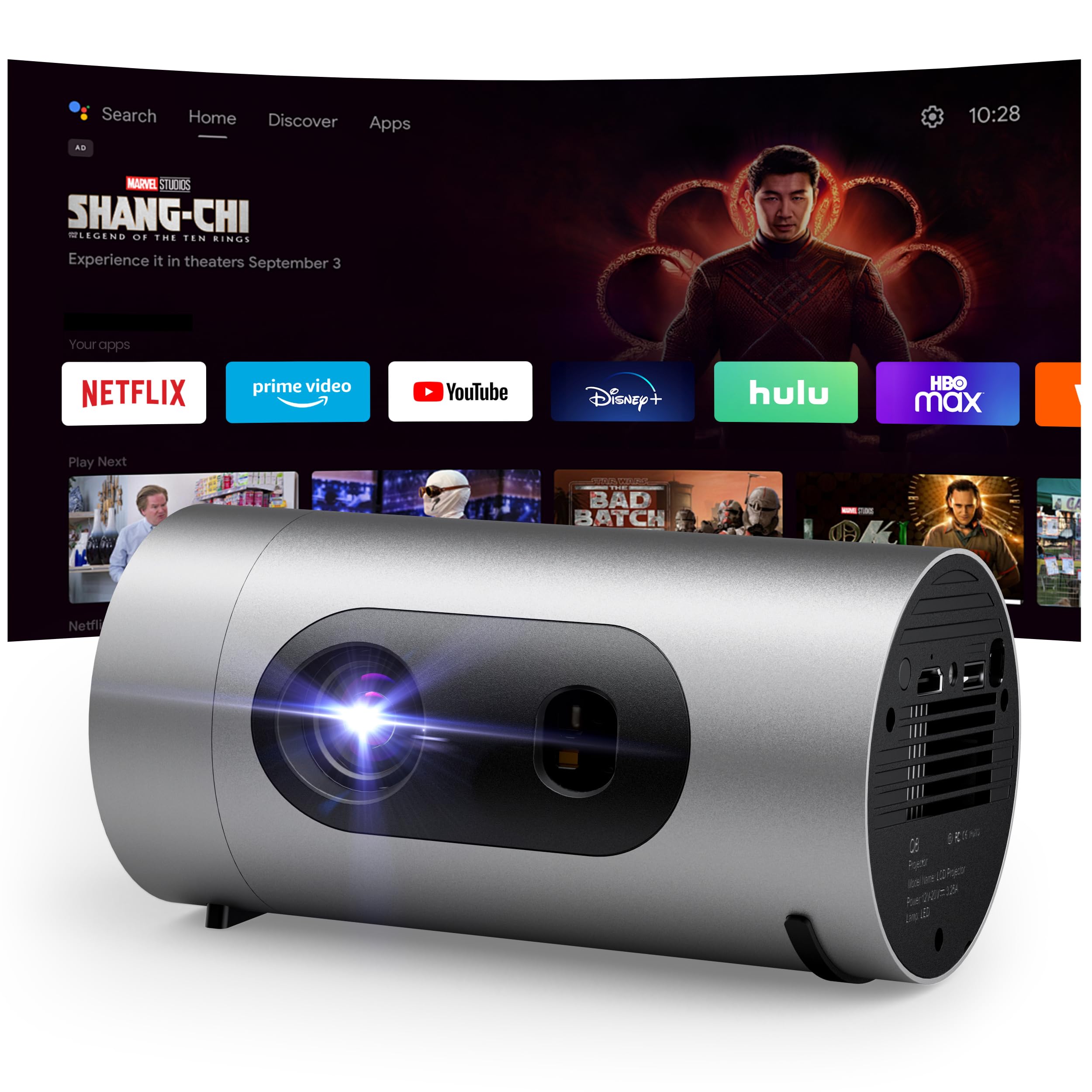 Photo 1 of YQHS Smart Portable Mini Projector, Android 14, WiFi 6, USB-C PD