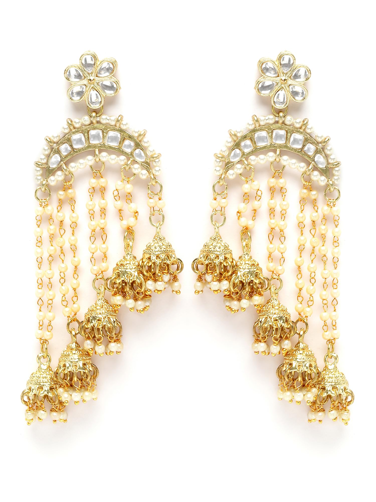 Karatcart Gold Plated Pearl chain and Jhumki Studded Kundan Drop Earring for Women