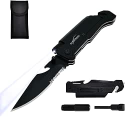 ALBATROSS 6-in-1 Survival Tactical Military Folding Pocket Knife, Black |