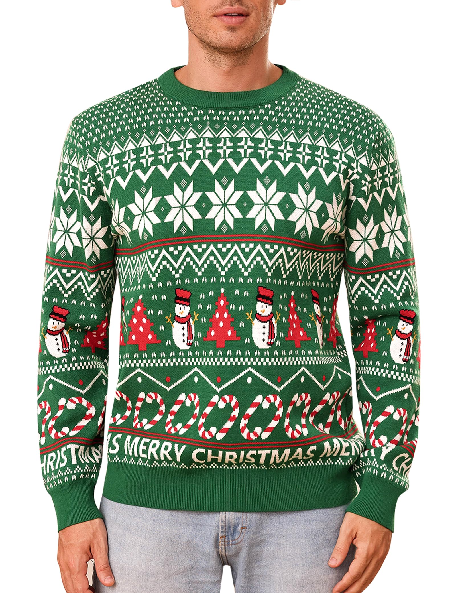 Gyabnw Pull de Noël pour Homme Sweatshirt Tricoté à Manches Longues Pull Over Chaud d'hiver pour Homme Sweater Imprimé de Noël à col Rond