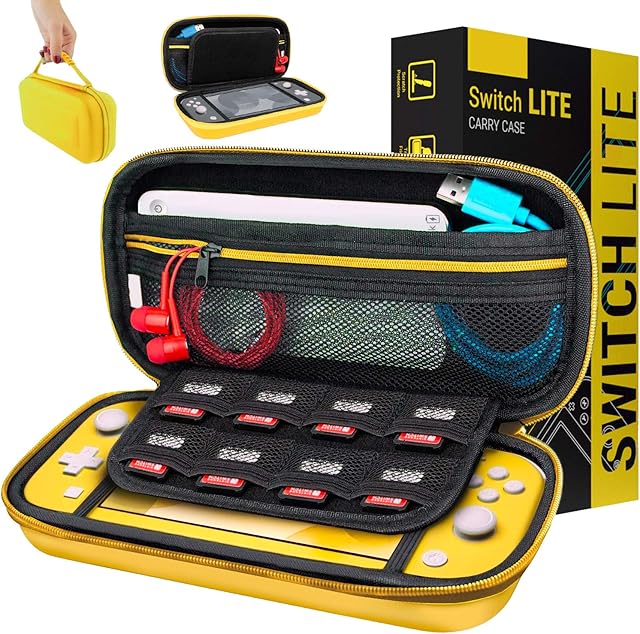 Orzly Case for Nintendo Switch Lite Protective Carry Case with storage for Switch Lite Games & Accessories [Yellow]