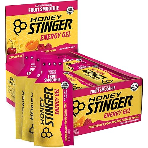Honey Stinger Organic Fruit Smoothie Energy Gel, Gluten Free & Caffeine Free, for Exercise, Running and Performance, Sports Nutrition for Home & Gym, Pre & Mid Workout, 24 Pack, 26.4 Ounce