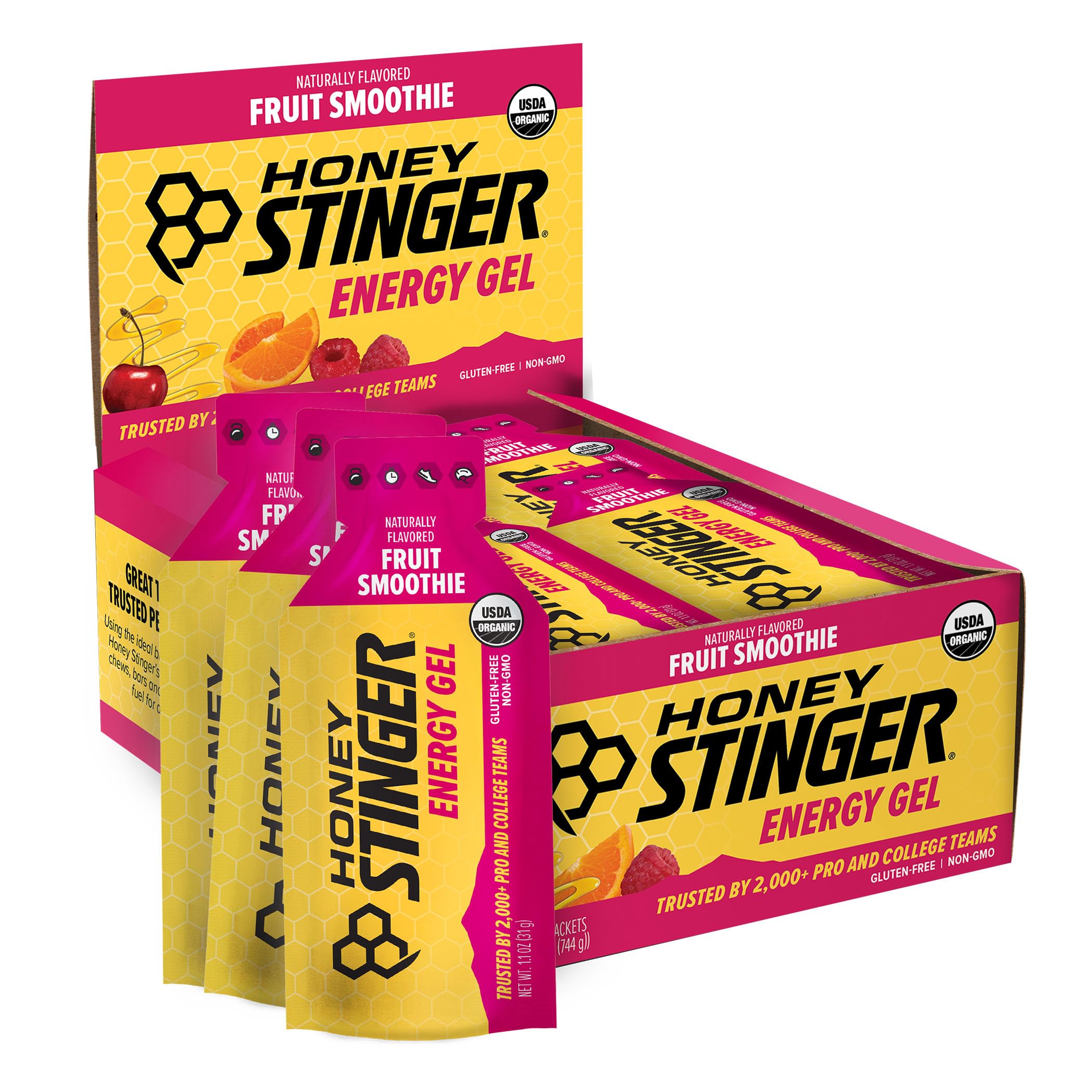 Honey Stinger Organic Fruit Smoothie Energy Gel, Gluten Free & Caffeine Free, for Exercise, Running and Performance, Sports Nutrition for Home & Gym, Pre & Mid Workout, 24 Pack, 26.4 OunceUSDA Organic