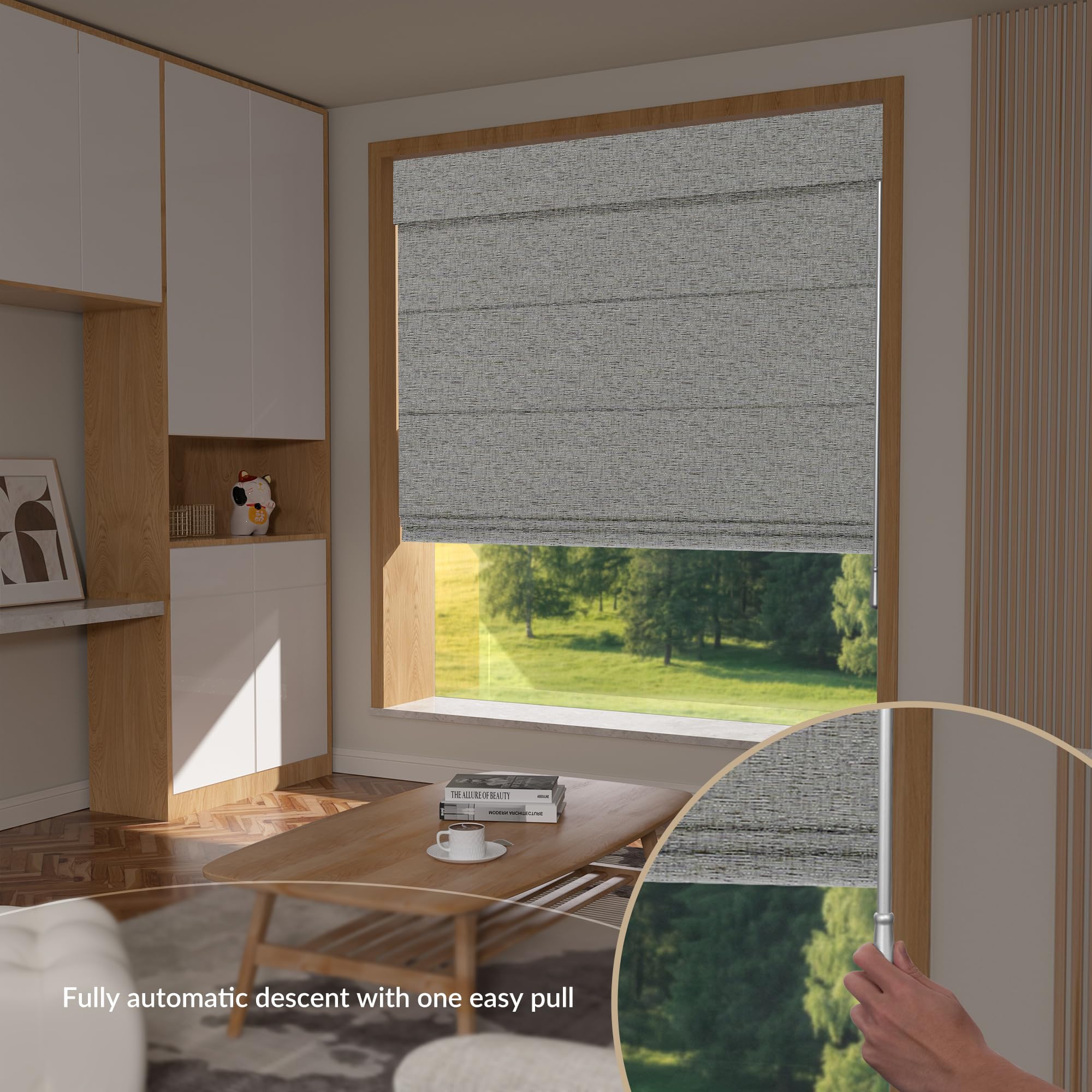 Boolegon Cordless Blackout Roman Shades for Windows - Auto-Descend Thermal Insulated Window Roman Blinds, Child-Safe Room Darkening Roman Blinds for Home, Office, BMY-Dark Gray-26 W x 80