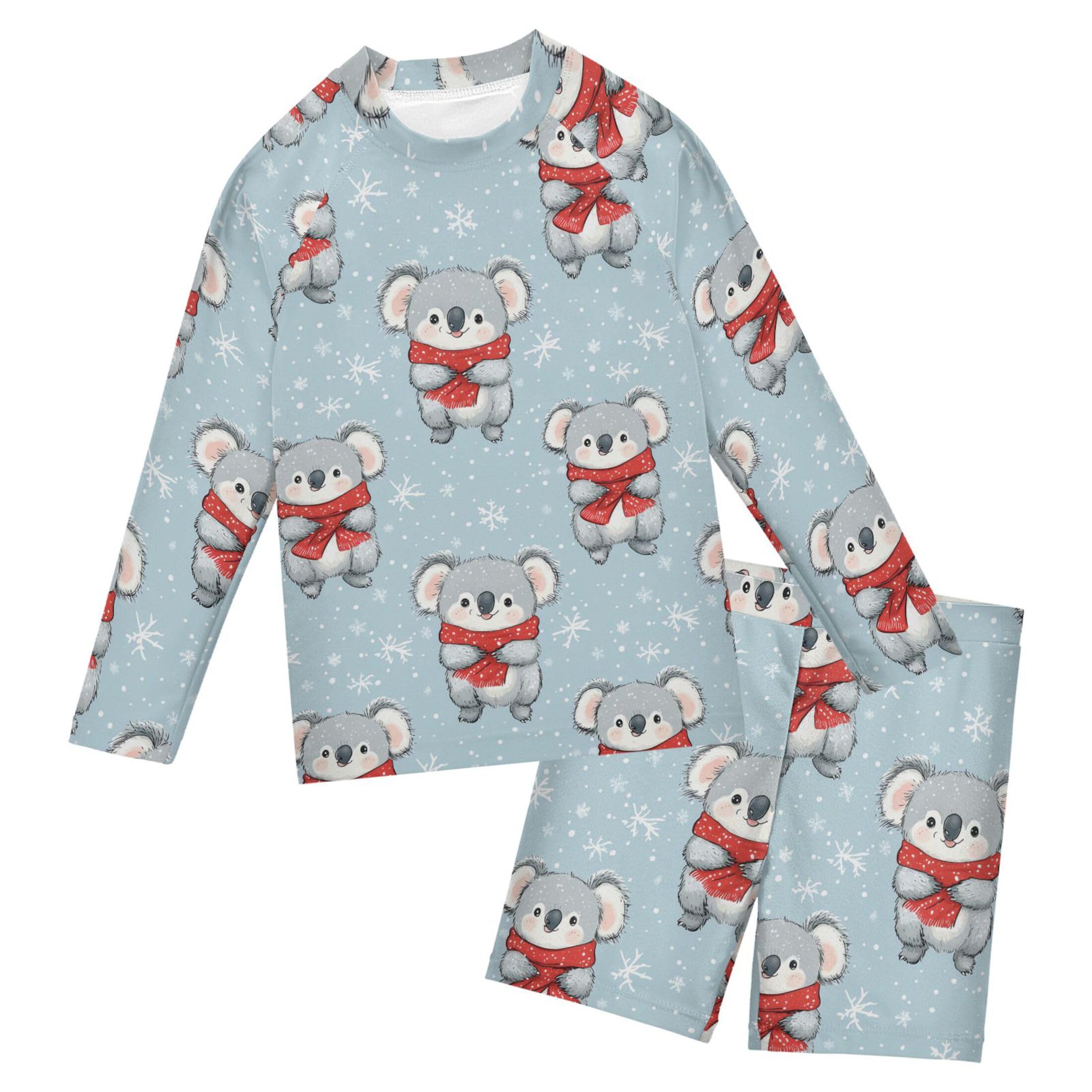 Cute Koala Christmas Red Scarf Toddlers and Baby Boys' Swimsuit Trunk and Rashguard Set B0404157