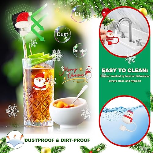 Miniatura 2 de YUNAI 4 fundas de popote Stanley de Navidad, 0.39 pulgadas de silicona, bonitas tapas compatibles con vaso Stanley de 40 onzas, adornos de paja para