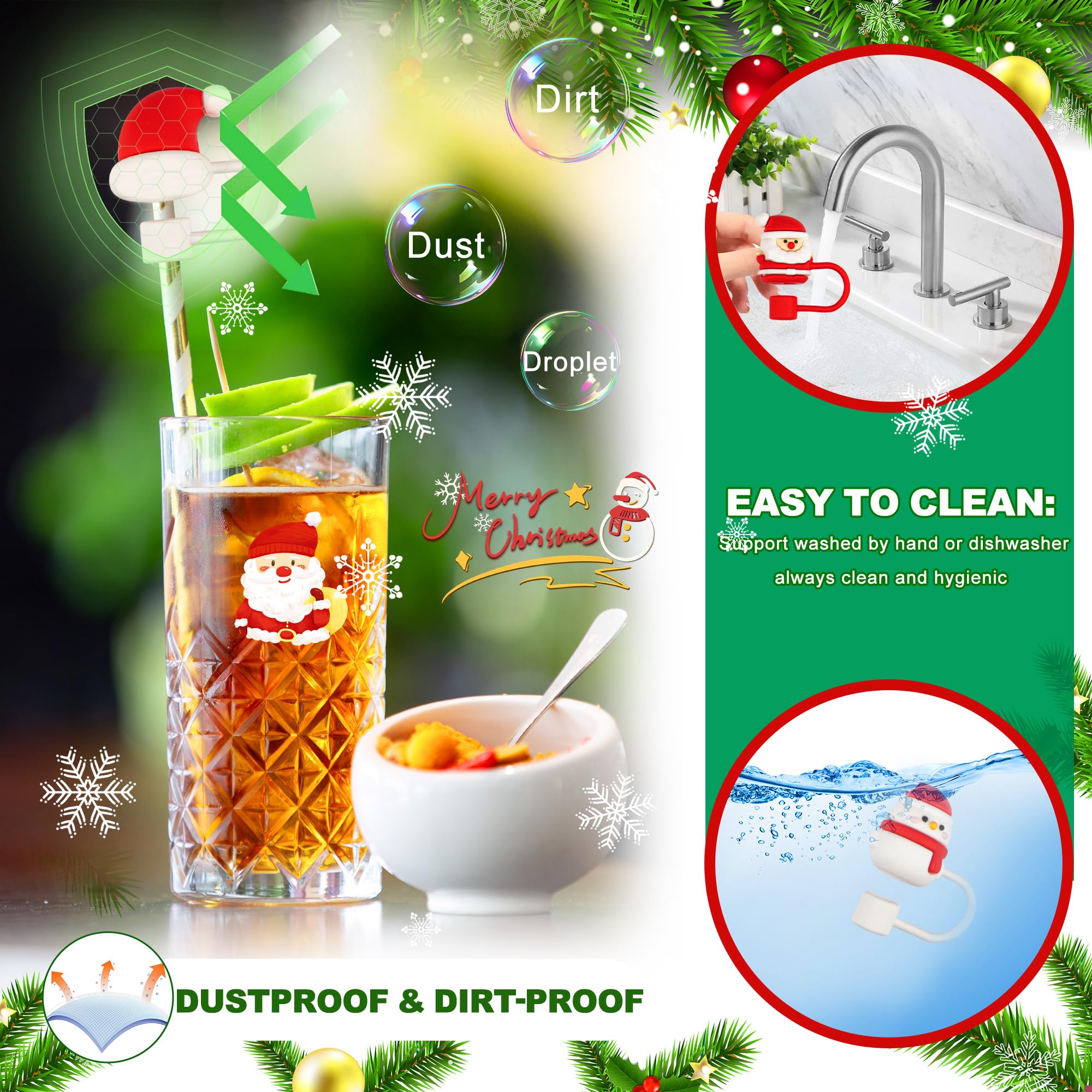 YUNAI 4PCS Christmas Stanley Straw Covers, 0.39’’ Silicone Cute Straw Covers Cap Compatible with Stanley 40 Oz Tumbler, Straw Toppers for Stanley Cup Christmas Decoration Gifts