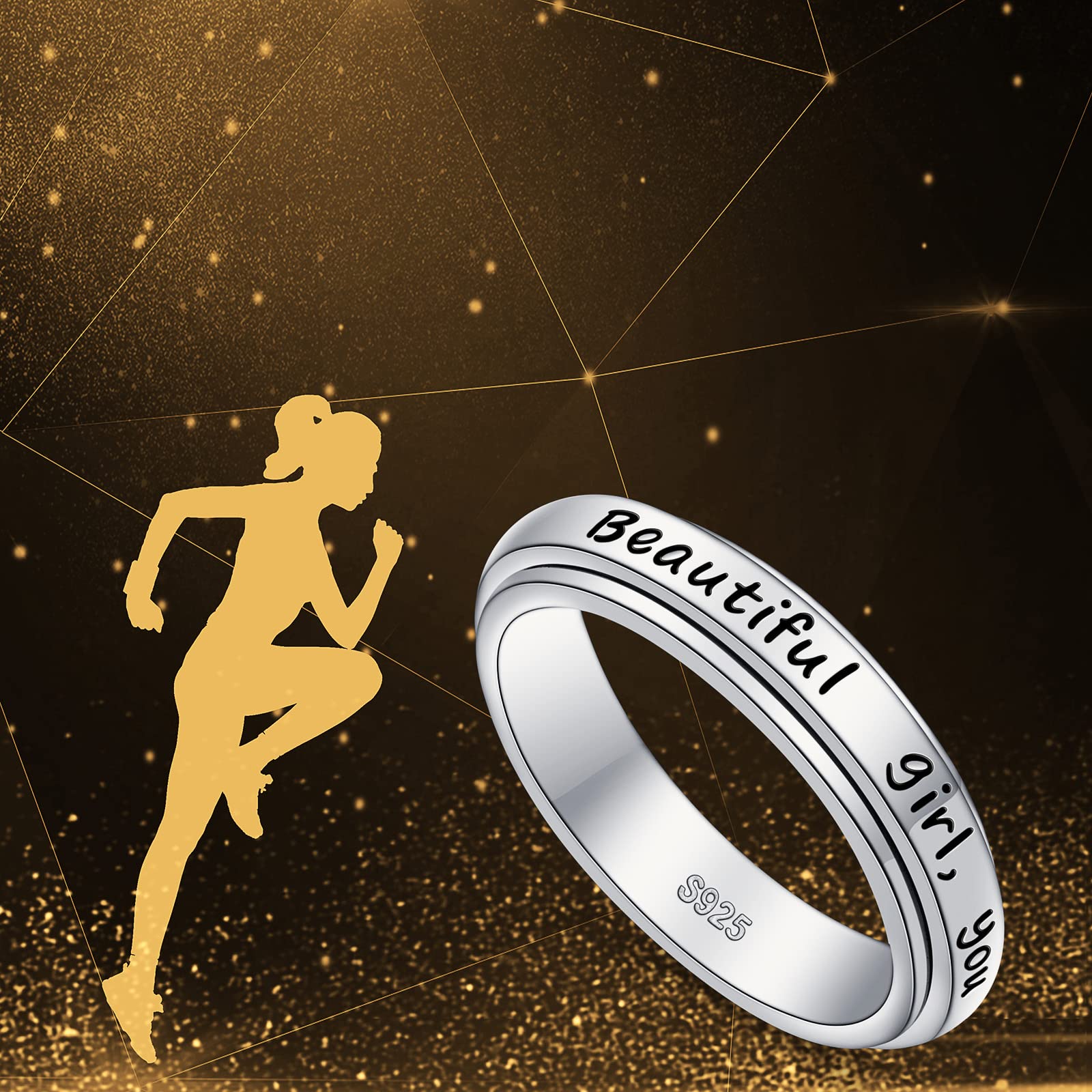S925 Sterling Silber Spinner Fidget Ringe für Angstzustände, Sorge, Linderung von Langeweile, ADHS, Autismus, Band für Frauen und Jugendliche