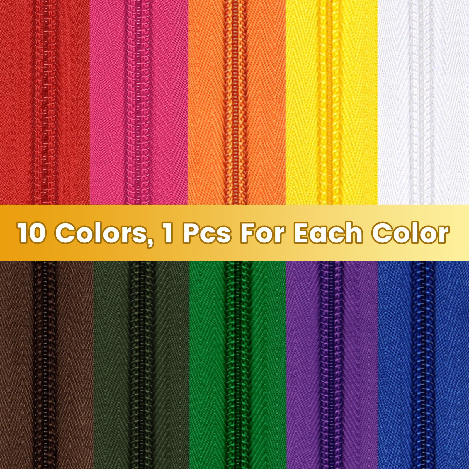 DOITEM 22 Yards/ 20 m 10 Pieces Assorted Colors #5 Nylon Coil Zippers - Image 2
