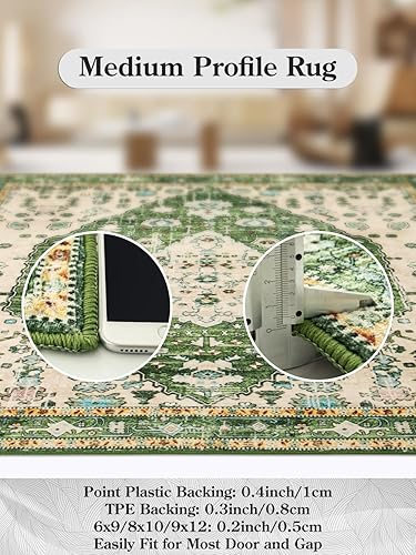 Miniatura 7 de Lahome Alfombra de área cuadrada tribal bohemia de 4 x 4, color verde, lavable, suave, para sala de estar, oriental, pequeña, antideslizante, no