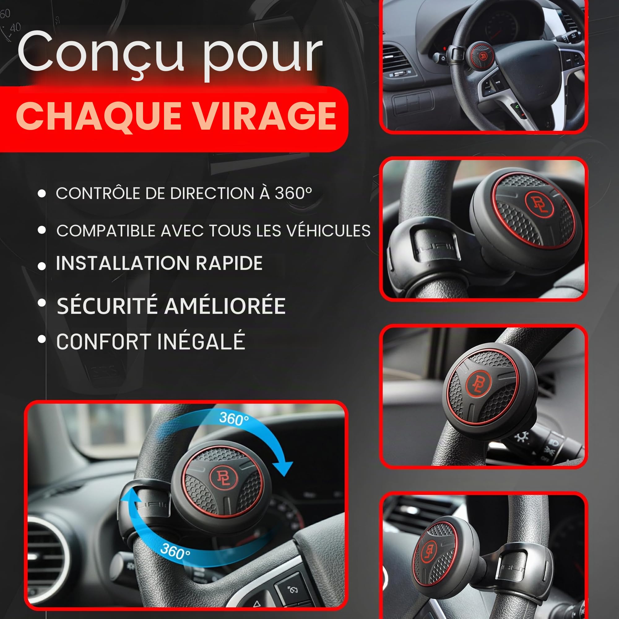 BL Silicon Noir Platine Puissance Poignée Voiture Suicide Volant de Direction Spinner Accessoire Bouton de véhicules de