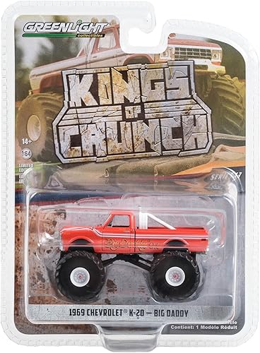 1969 Chevy K-20 Monster Truck Naranja Rojo Big Daddy Kings of Crunch Series 13 164 Modelo de automóvil fundido a presión por Greenlight 49130A
