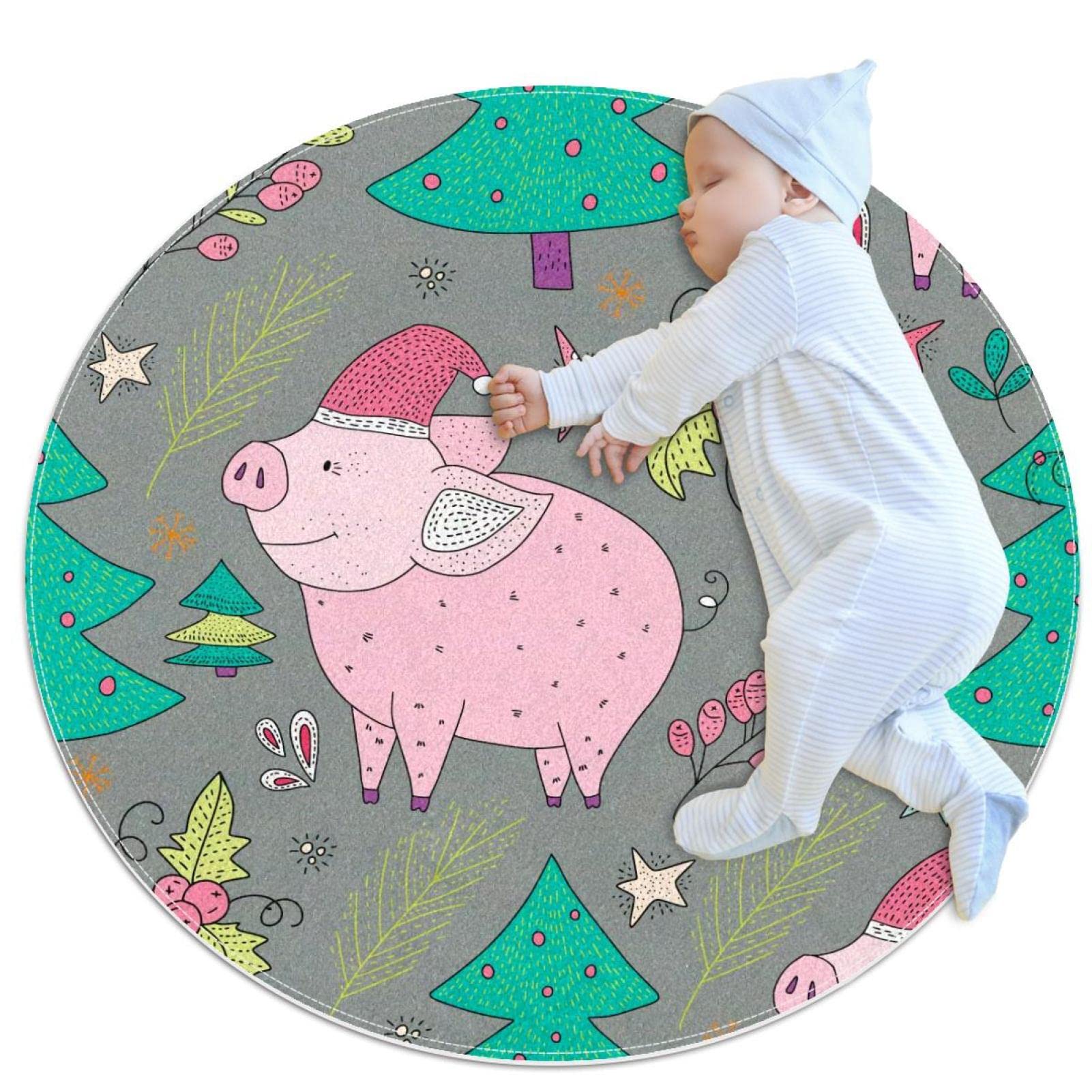 Tapis rond pour enfants JDEZ cochon de Noël 80x80cm