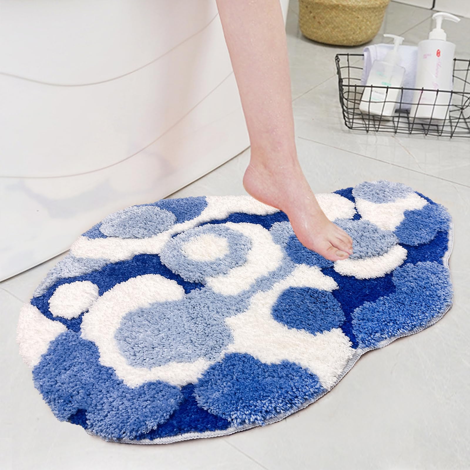 Moss Bathroom Rug Blue Moss Rug Non-Slip Moss Floor Rug Absorbent Rug Machine Washable Toilet Front Door Entrance Doormat Decorative