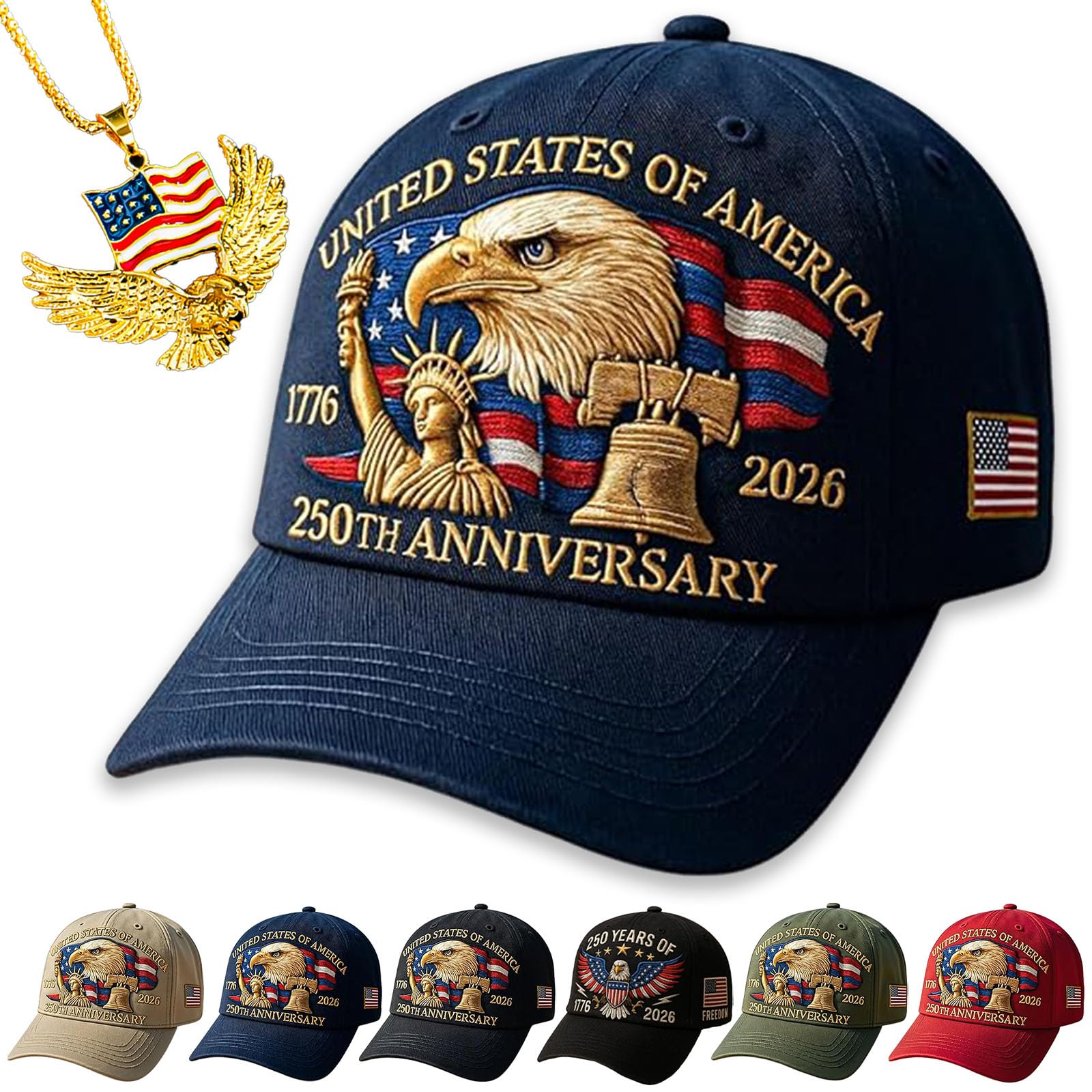 NNBWLMAEE 250 Anniversary USA Hat - Bald Eagle Printed, Marine Corps 250th Anniversary Hat, Adjustable Retro Washed Cap, Men & Women (Dark blue)