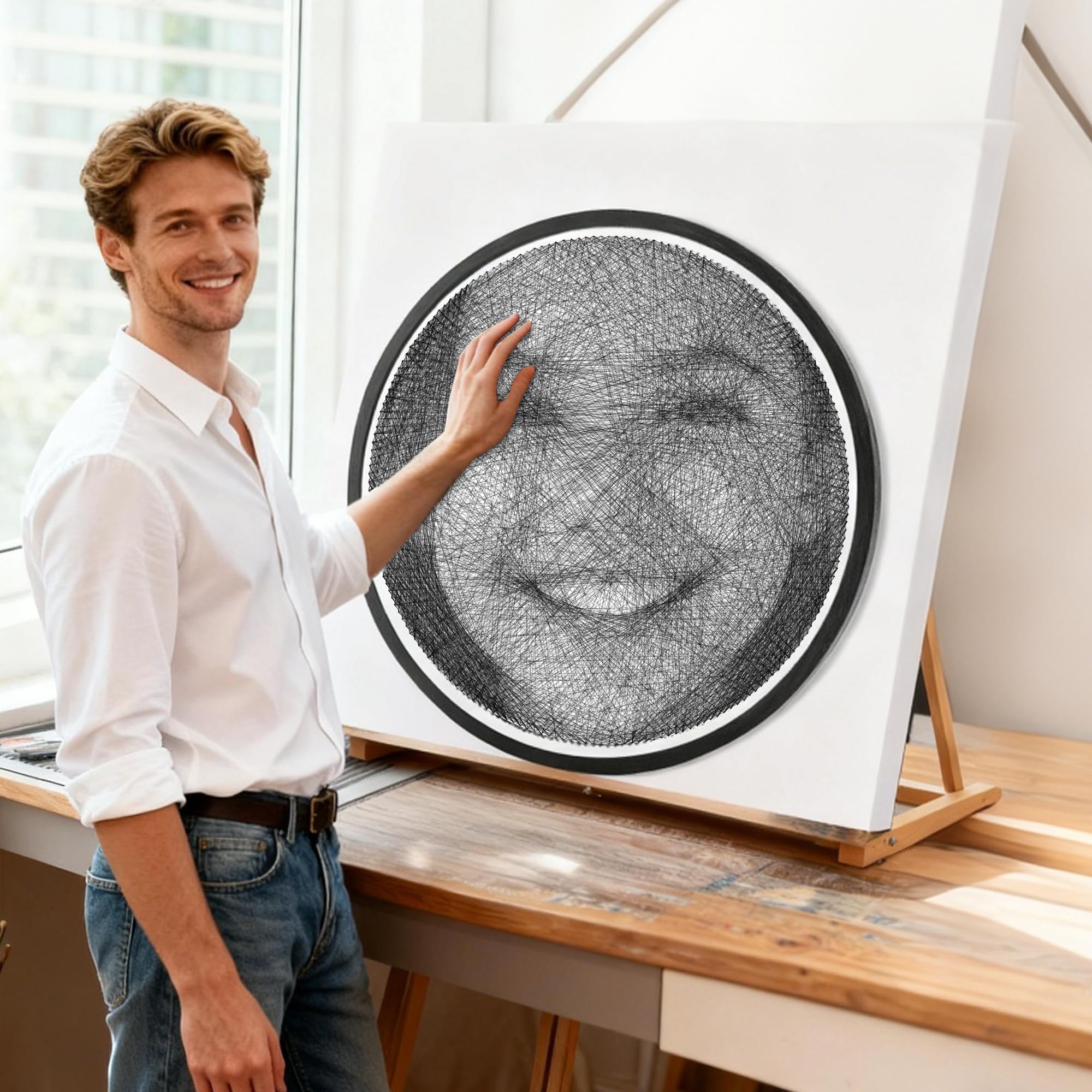 SimpleVibesXinPuwei 【Kit Fai da Te di Filo d'Arte con Foto Personalizzata】 - Arte da Parete Ritratto per Adulti, Unico Regalo per Decorare la Casa