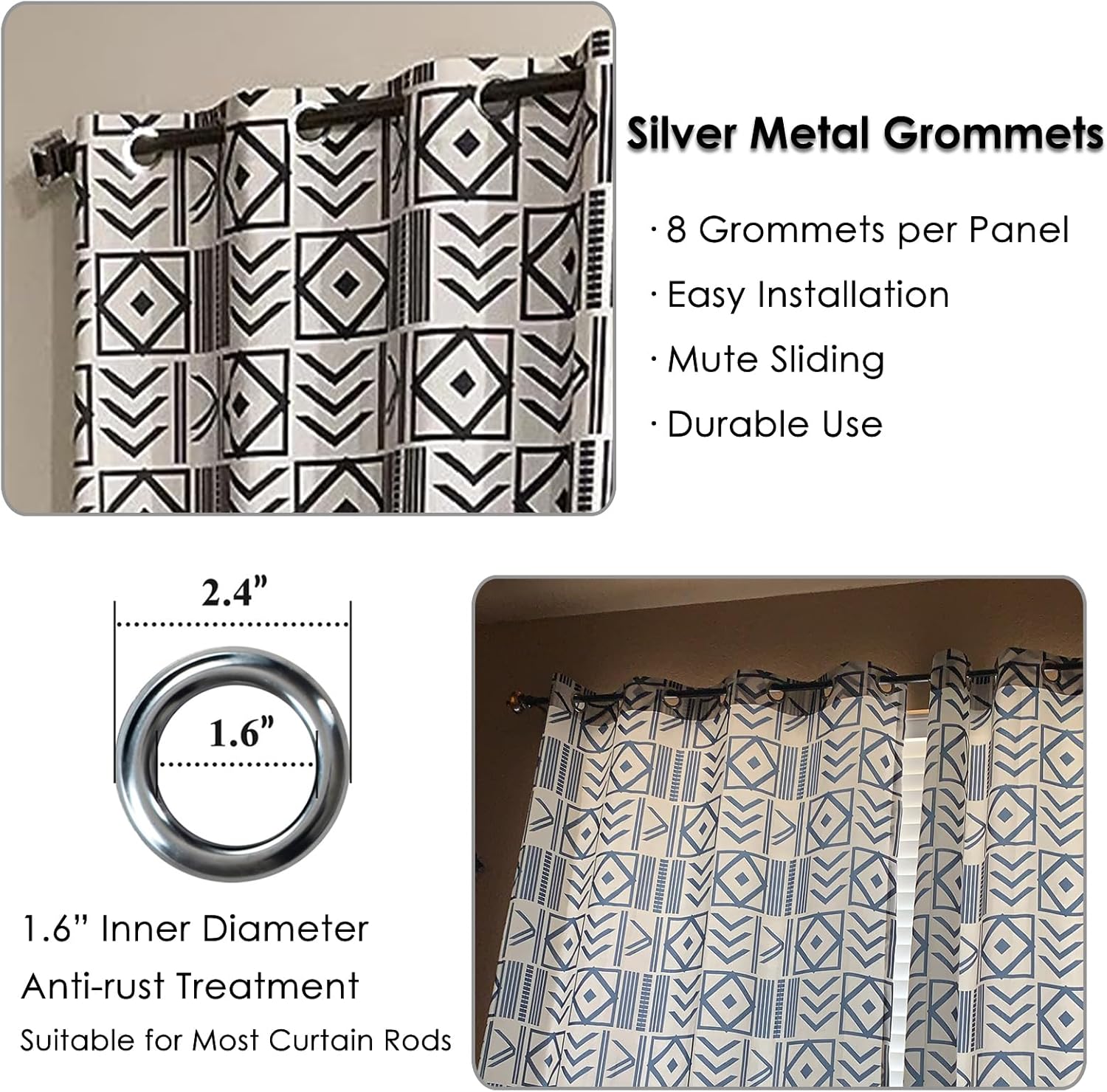 Melodieux Black Geometric Style Room Darkening Grommet Curtains for Living Room Dining Room Bedroom, 52 by 84 Inch, 2 Panels