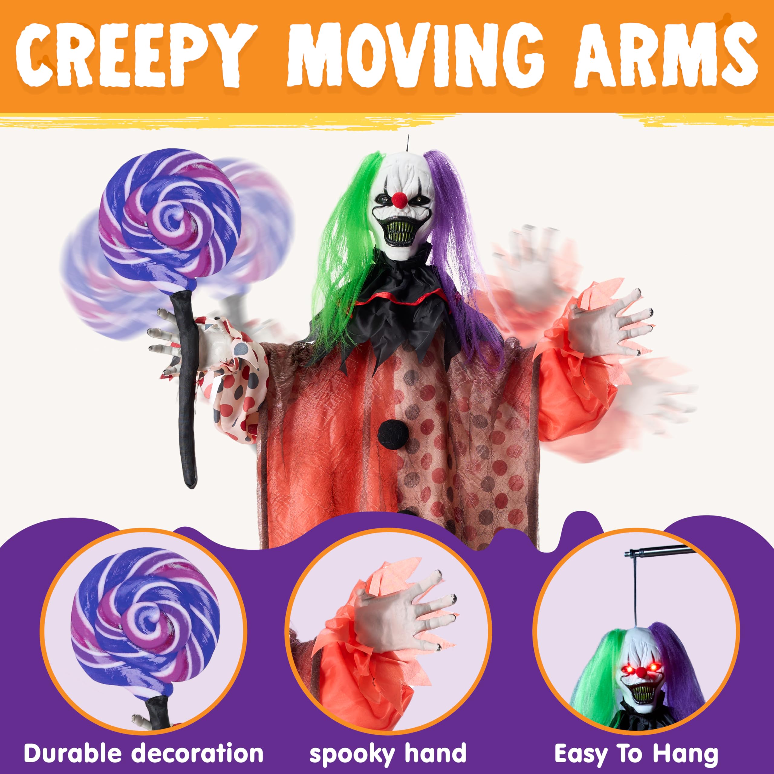 JOYIN Decorazioni da appendere per Halloween da 134,6 cm, decorazione animata spaventosa con braccio ondeggiante con suono e occhi rossi attivati dal suono urlante puntelli per interni casa infestata