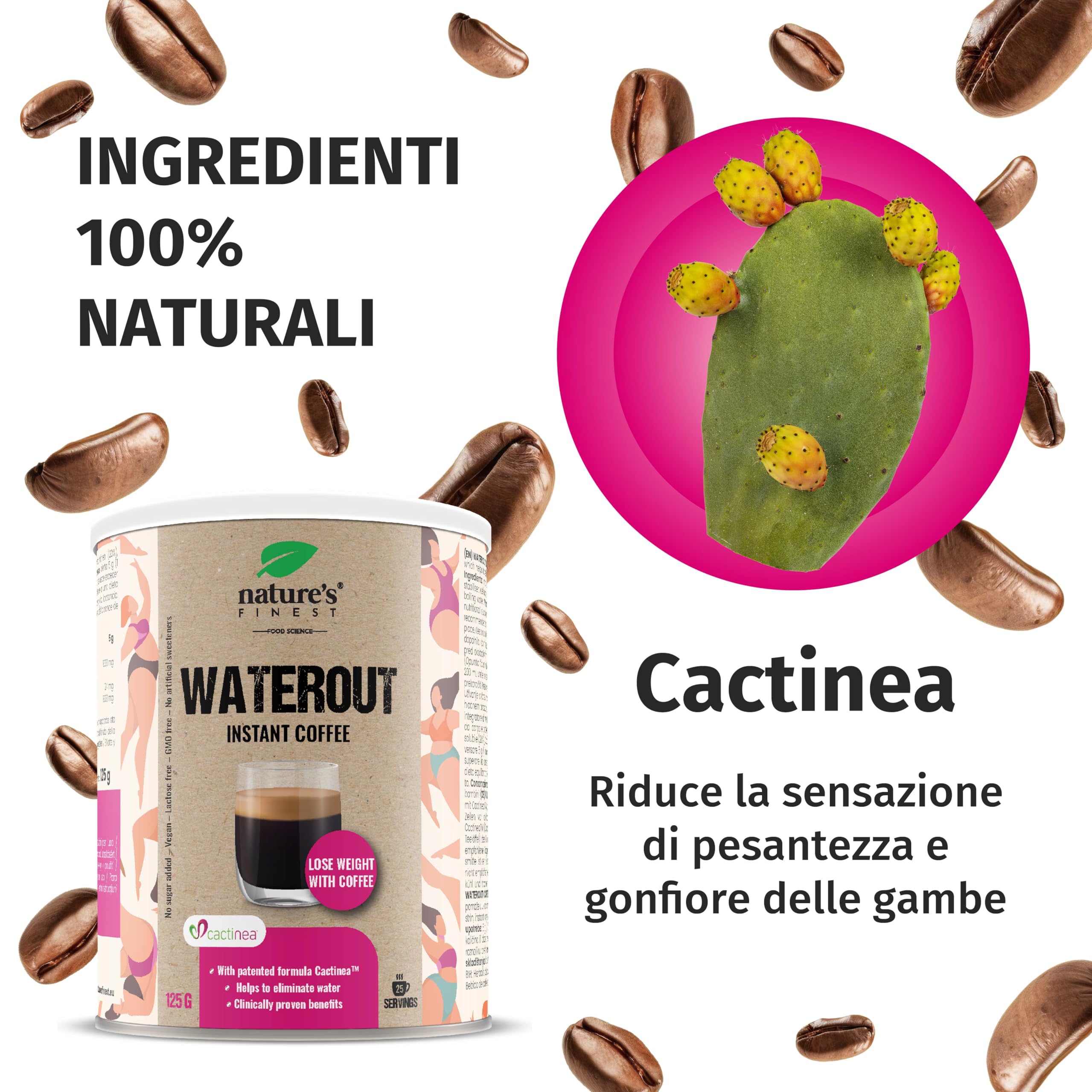 Nature's Finest WaterOut Coffee, Caffè Solubile 375 g (3x125 g)