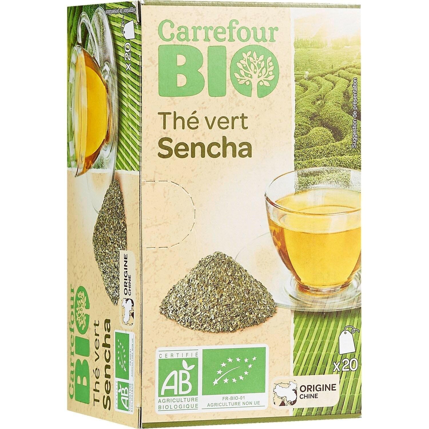 Savourez un thé vert Sencha bio au quotidien avec CARREFOUR BIO, box de 20 sachets pour des instants de détente pratique - Lot de 4