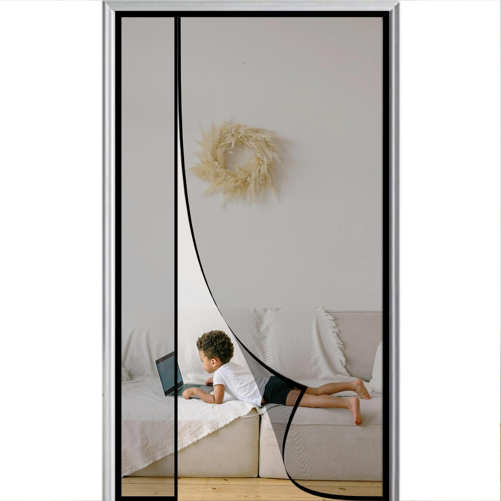 Side Opening Magnetic Fly Screens for Doors 90x200cm Reversible Hands Free Heavy Duty Durable Door Magnetic Top-to-Bottom Seal Snaps Shuts Automatically No Drilling Black