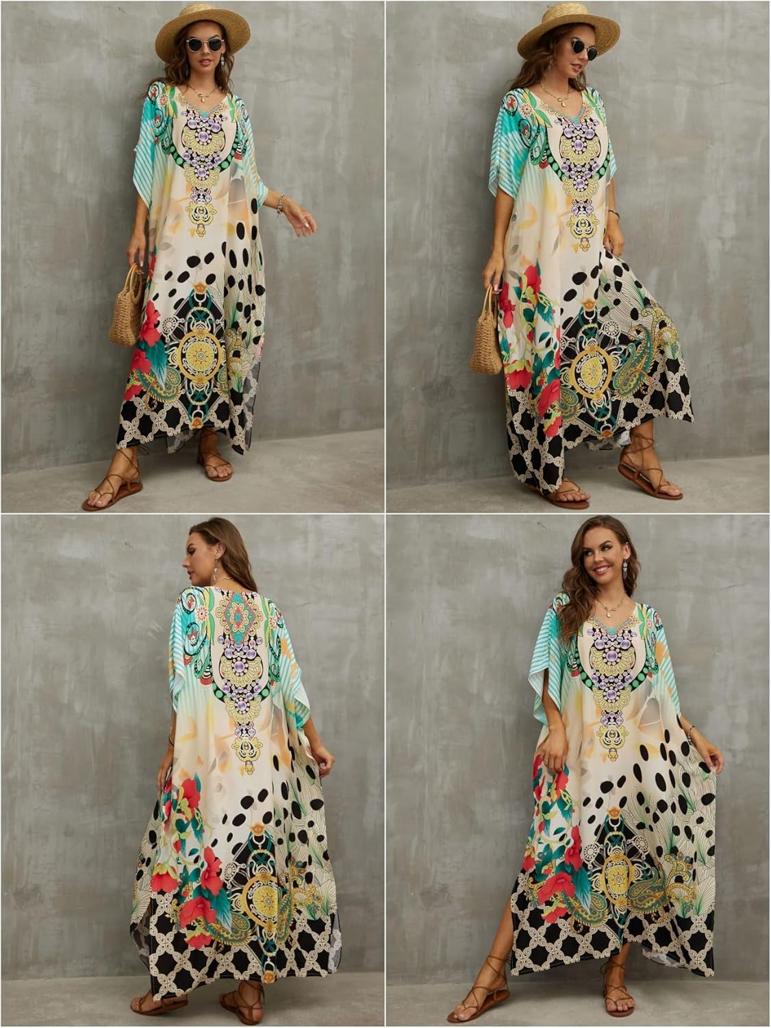 Kaftan Dresses for Women Plus Size Bathing Suit Cover up Batwing Sleeve Caftan Maxi Beach Dress - Image 5