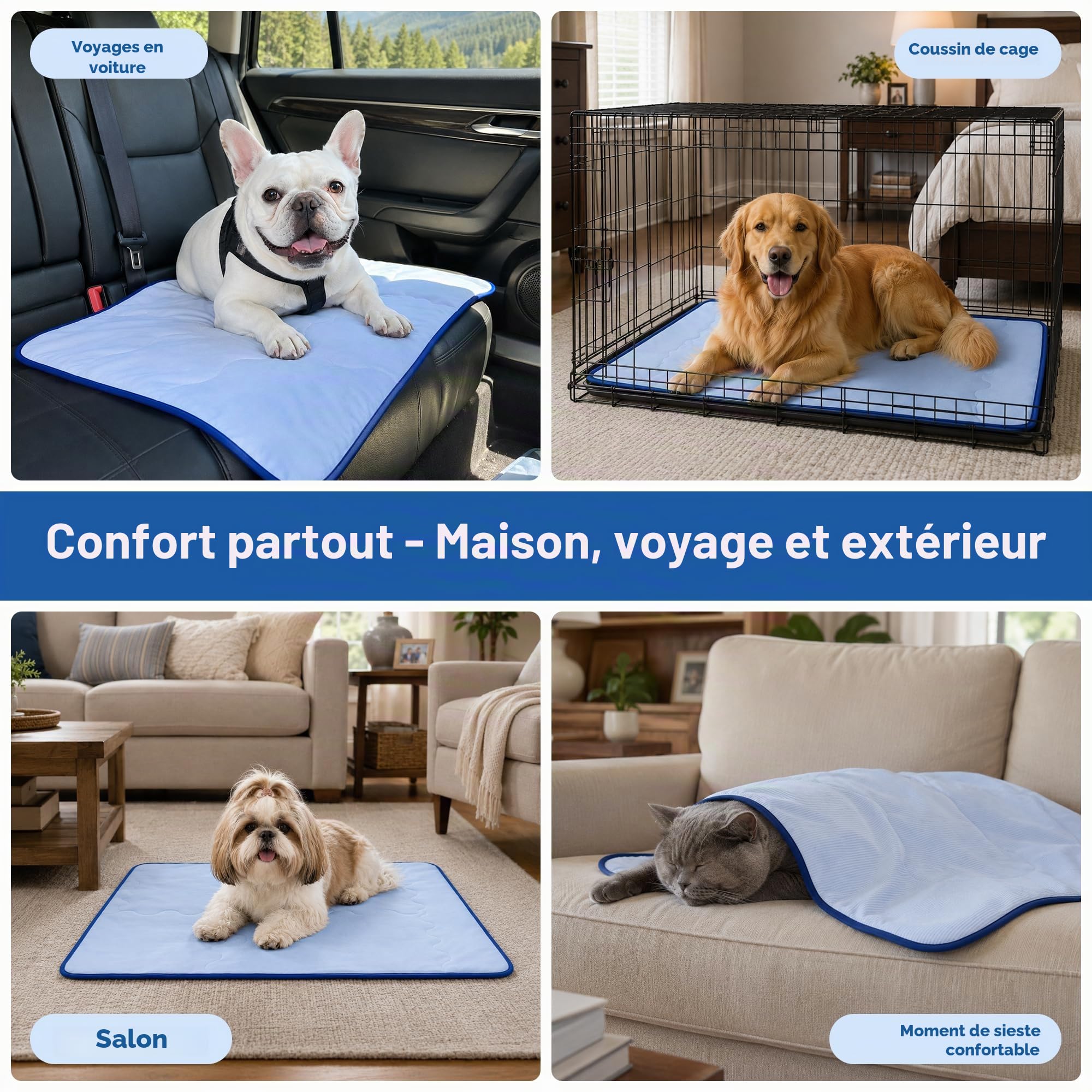 Deconovo Tapis Rafraîchissant pour Chien et Chat, Auto-refroidissant, Respirant, Pliable, pour Intérieur et Extérieur, 150x100 cm, Bleu Clair