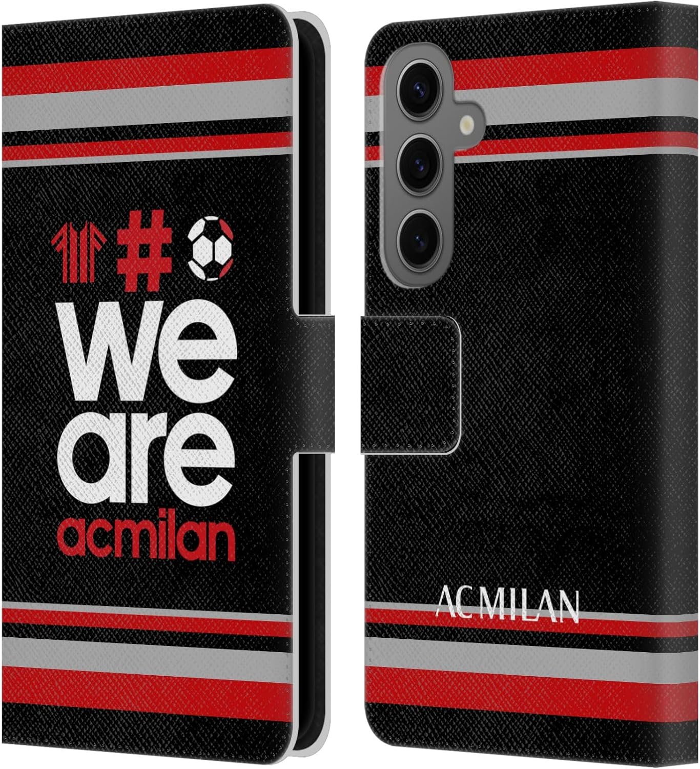 Head Case Designs Officially Licensed AC Milan Stripes 2 Crest Leather Wallet Case Compatible with Samsung Galaxy S25