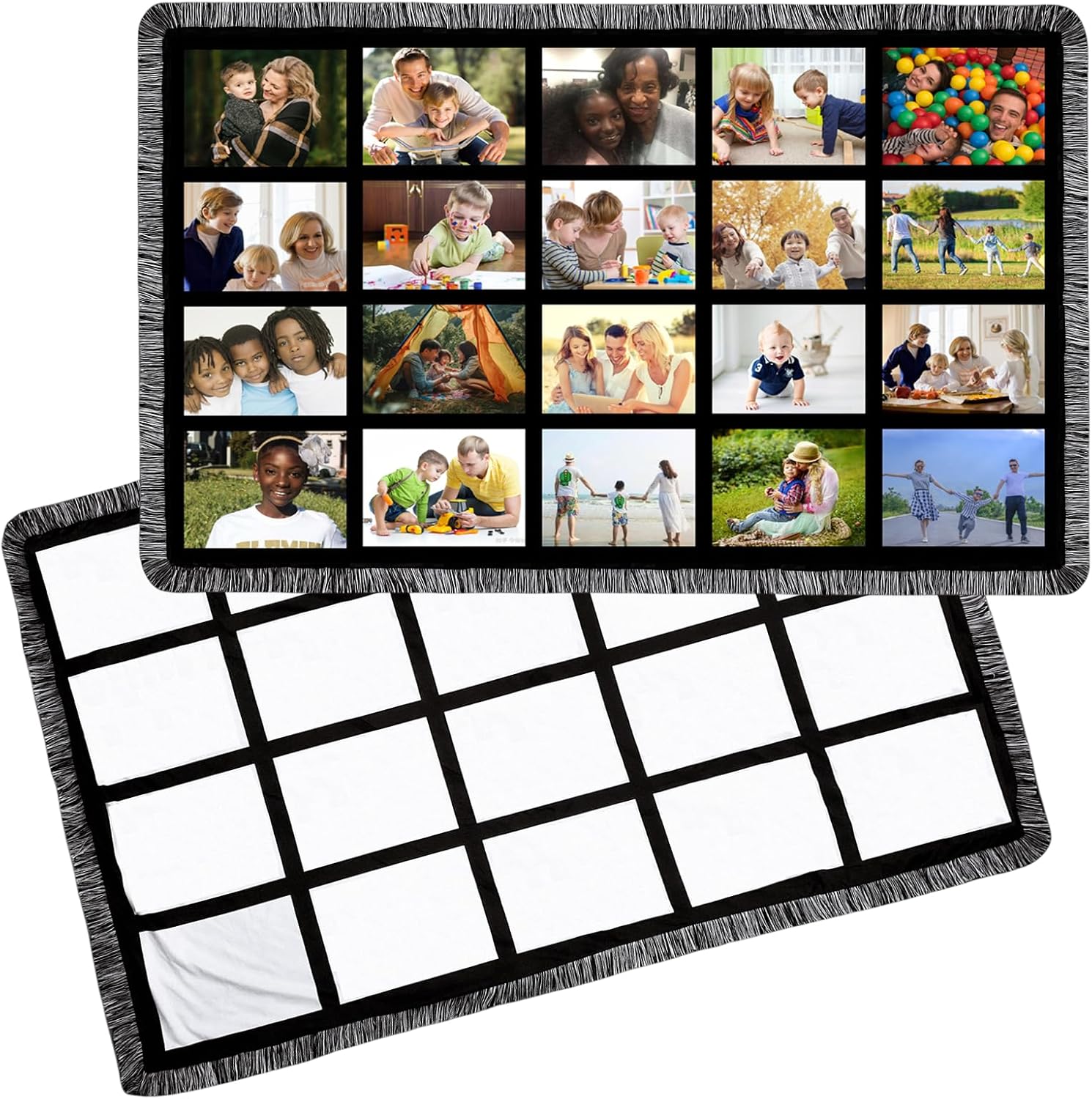 40 x 60 inch Sublimation 20 Panel Blanks Throw Memorial Blankets with Soft Plush Black Backside 2 Packs