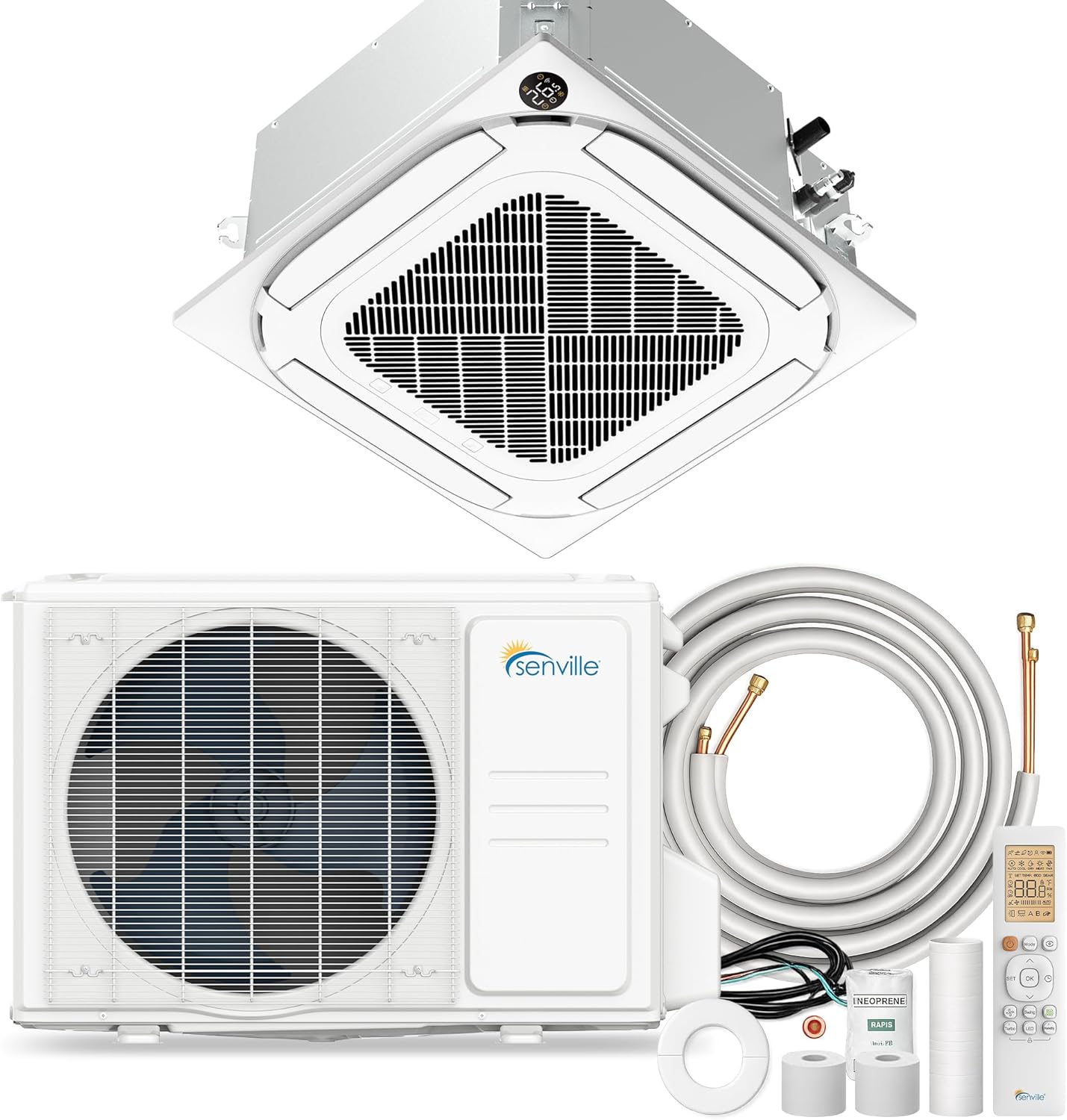 Senville 18000 BTU Ceiling Cassette Mini Split AC Heat Pump, 18000 BTU, 208/230V, Inverter