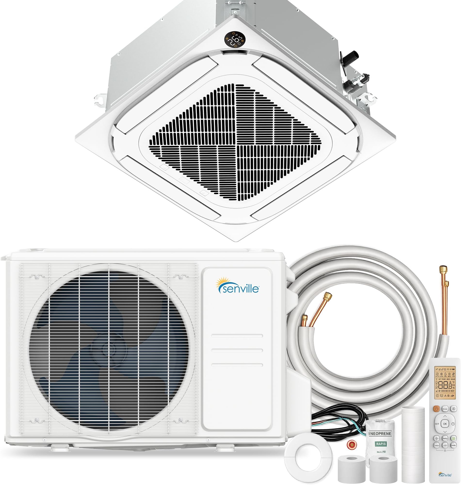 18000 BTU Ceiling Cassette Mini Split AC Heat Pump, 18000 BTU, 208/230V, Inverter