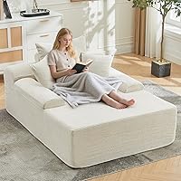 Somferic Corduroy Chaise Lounge Chair Indoor - Boneless Sofa Bed Couch with Armrests, 3 Pillows, No Assembly, Beige 68"