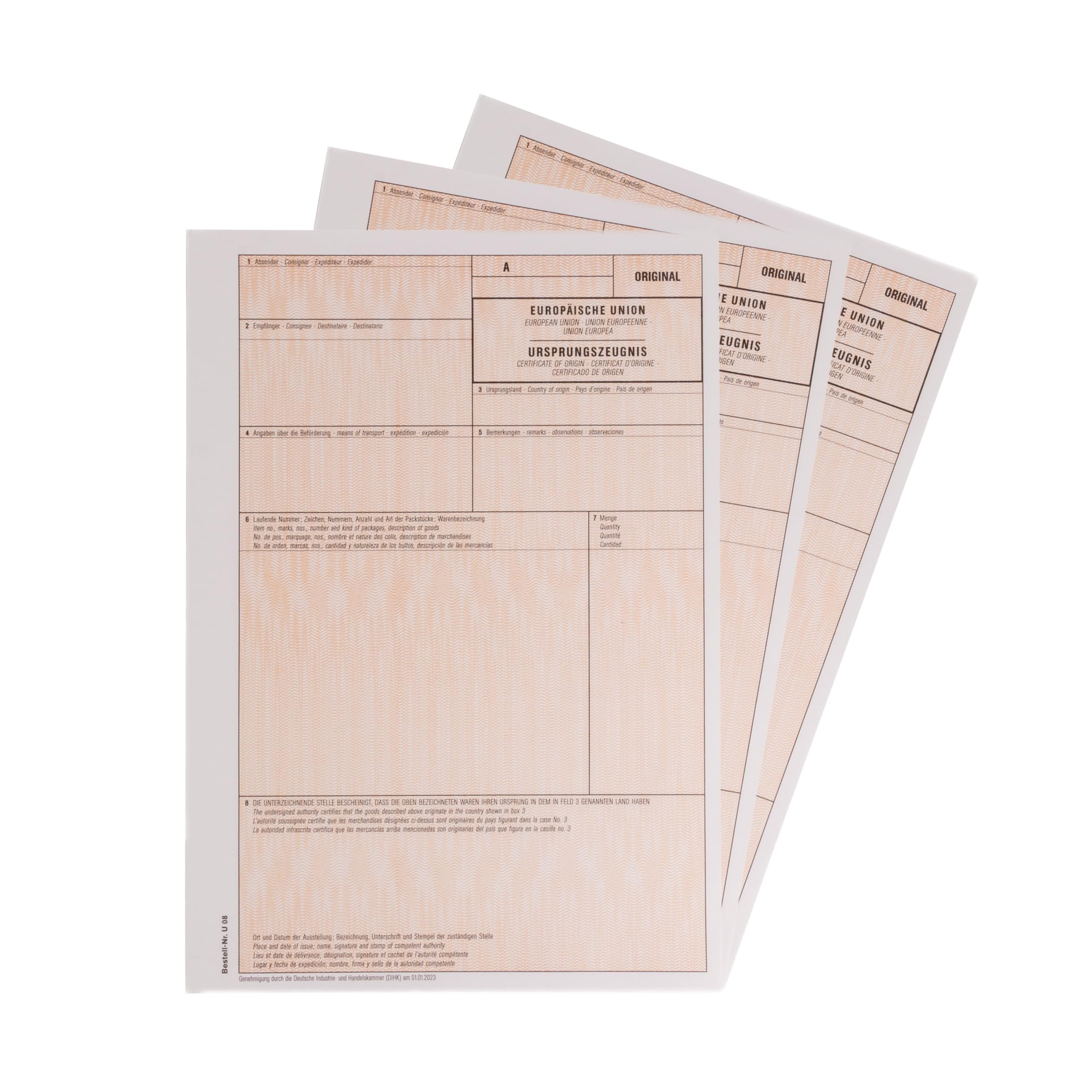 MASHPAPER Elektronisches Ursprungszeugnis IHK Formular Vordruck 1-fach ohne Lfd-Nr für Laser- und Inkjetdrucker 100 Stück