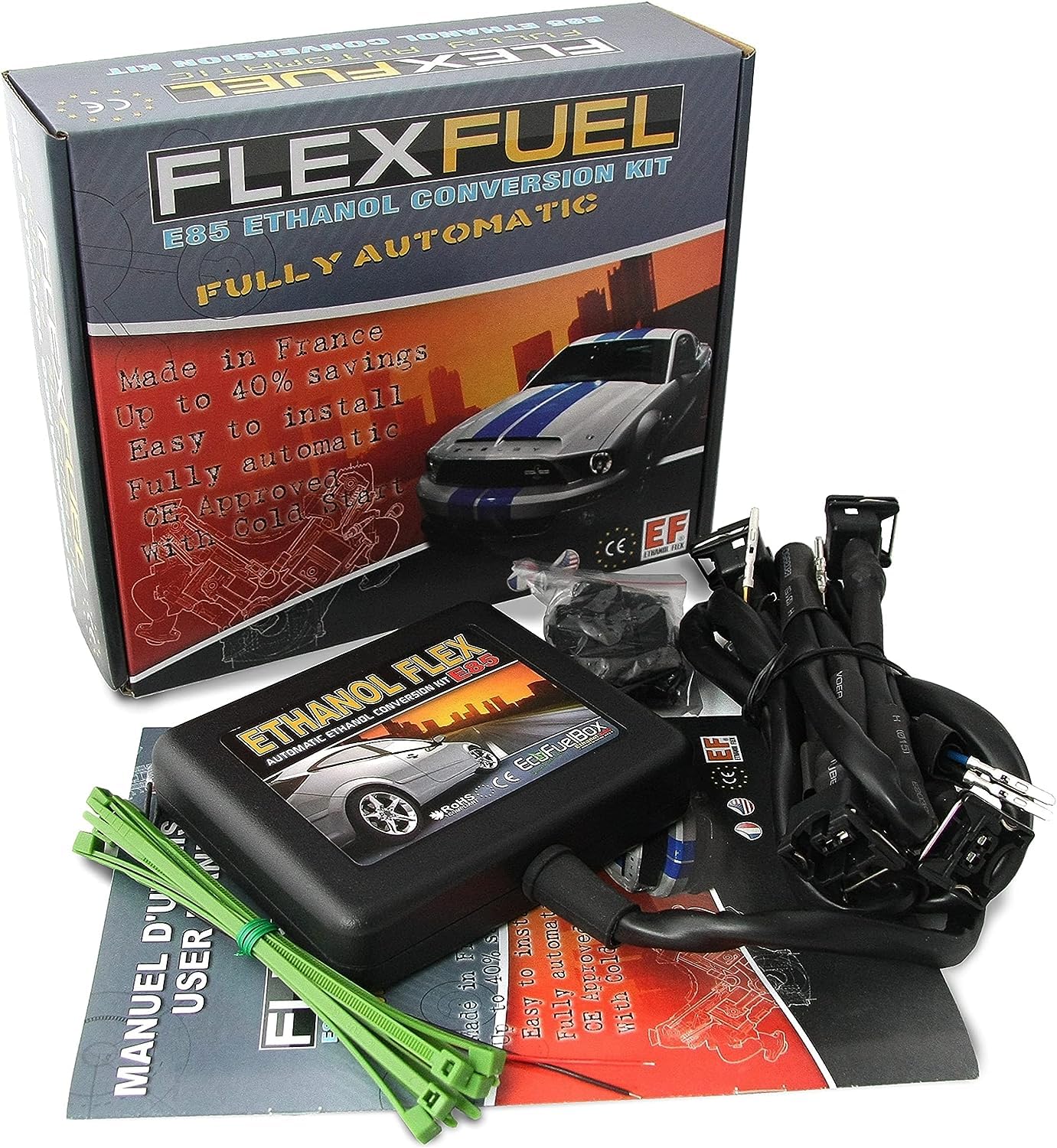 Kit ETHANOL FLEX E85® - 3 Cylindre - Boitier Ethanol E85 (Connecteurs compatibles BОSCH EV1) pour Voitures: Ford, Renault, Peugeot, Fiat, Chevrolet, GМC...