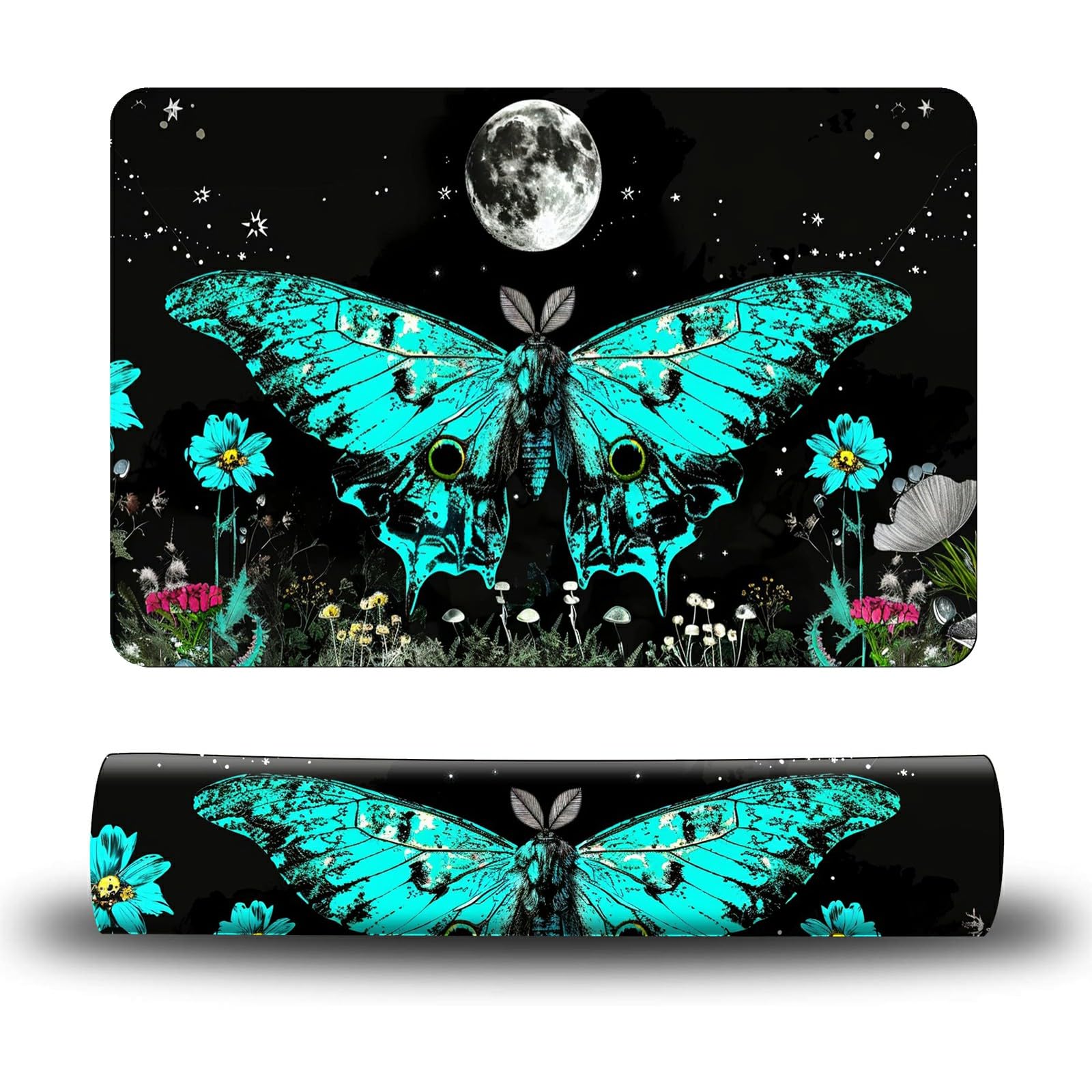 Dikoer Dog Food Mat, 15.7" x 23.6" Absorbent Pet Feeding Mat for Food and Water, Waterproof Diatom Mud Pet Placemat with Non-Slip Rubber Backing, Easy Clean Cat Bowl Mat for Floors - Blue Butterfly 1